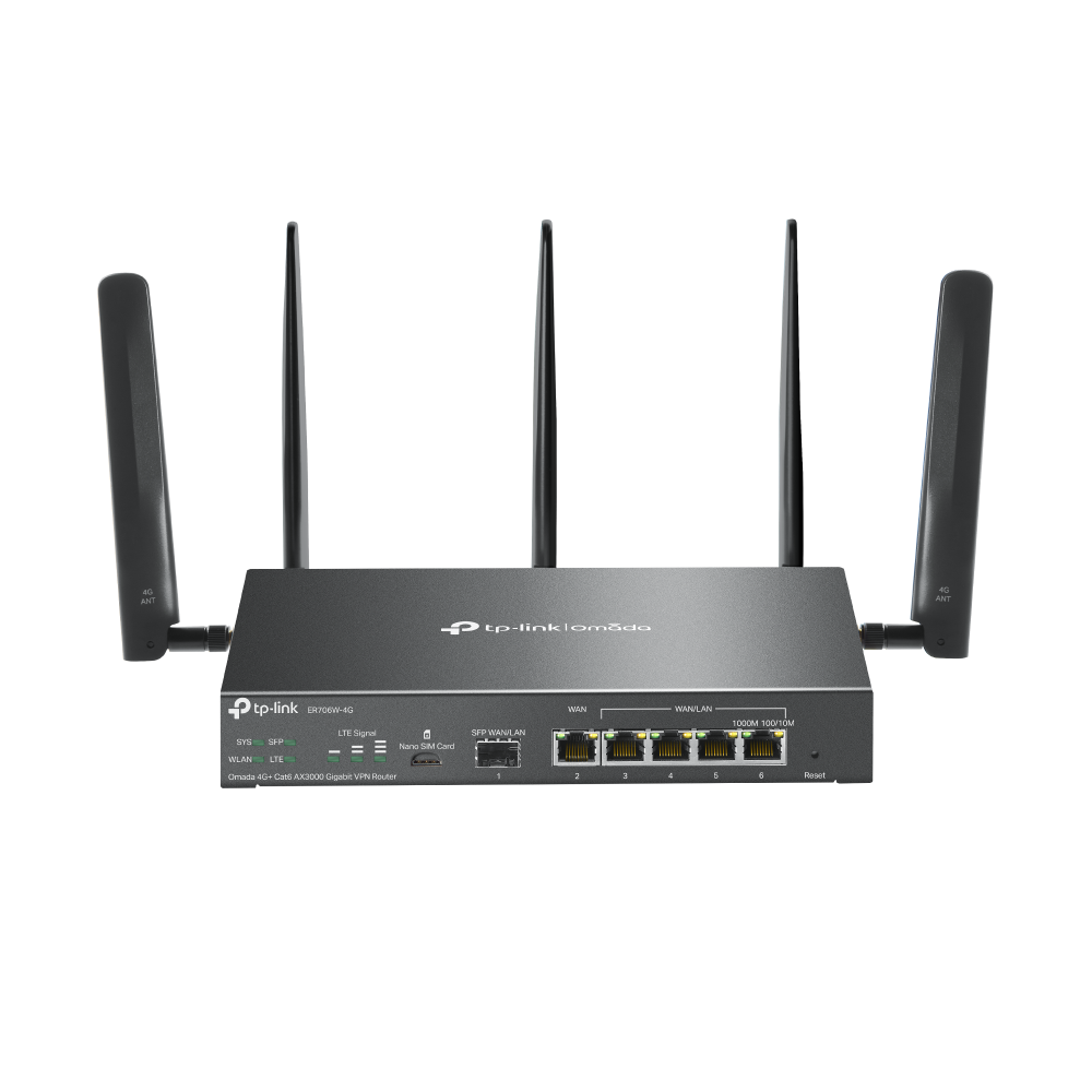 TP-Link Omada ER706W-4G 4G+ Cat6 AX3000 Gigabit VPN Router