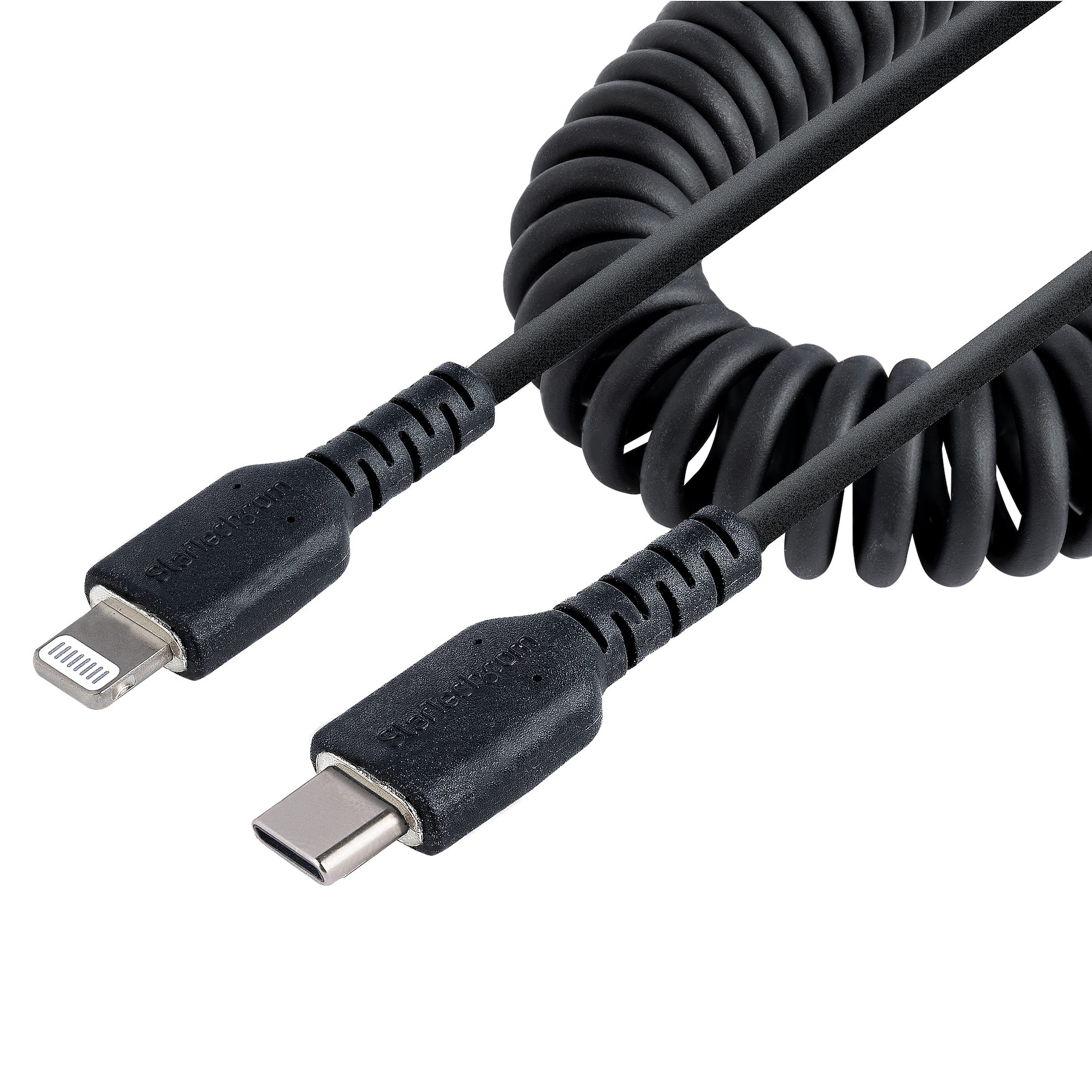 Startech 50cm/20in USB C to Lightning Cable, MFi Certified, Coiled iPhone Charger Cable, Black, Durable and Flexible TPE Jacket Aramid Fiber, Heavy Duty Coil Charging Cable - Rugged USB Lightning Cable - Lightning cable - USB-C male to Lightning male - 50