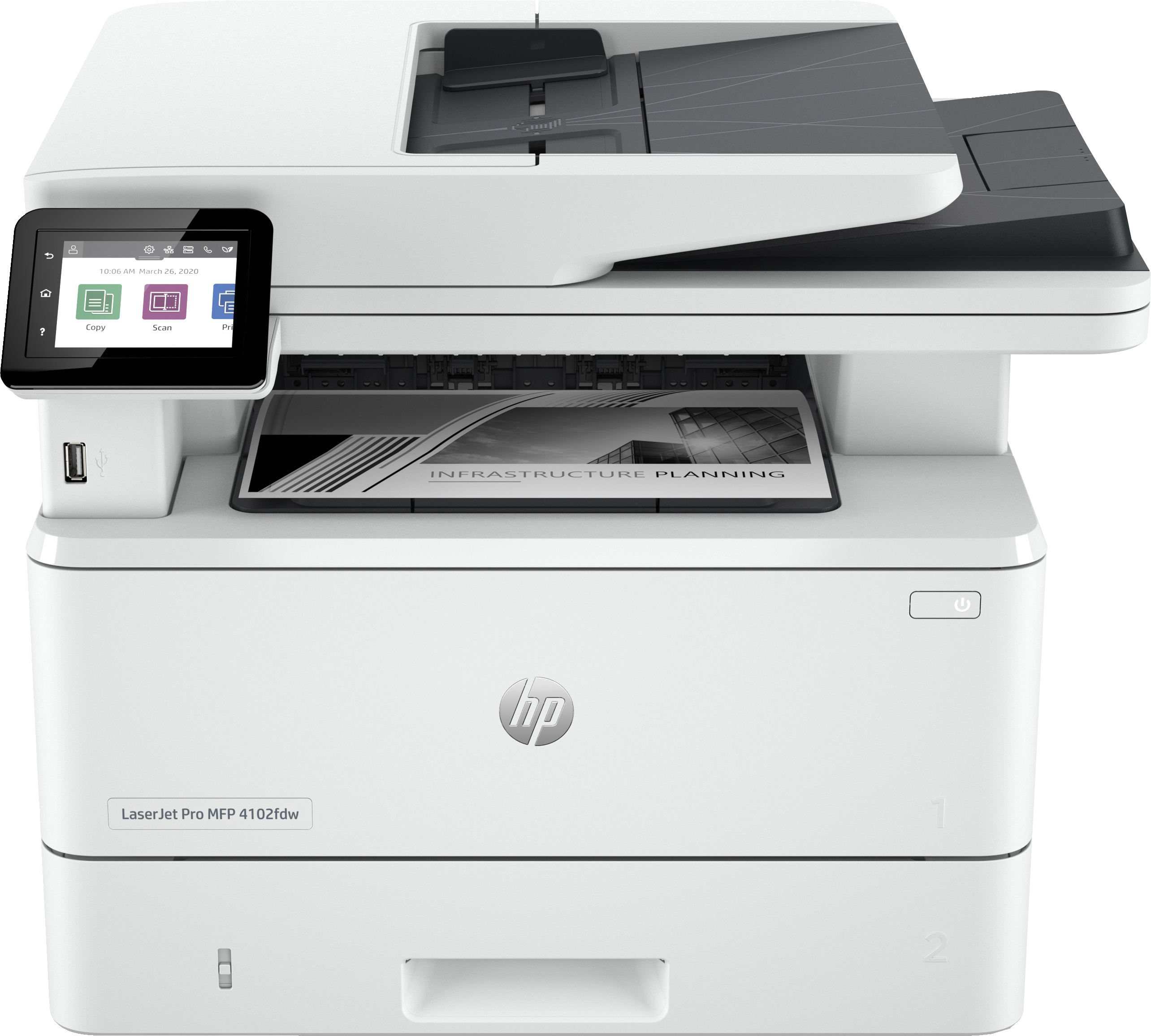 HP LaserJet Pro MFP 4102dw - Multifunction printer - B/W - laser - Legal (216 x 356 mm) (original) - A4/Legal (media) - up to 38 ppm (copying) - up to 40 ppm (printing) - 350 sheets - Gigabit LAN, Wi-Fi(n), USB, USB host, Bluetooth, USB 2.0