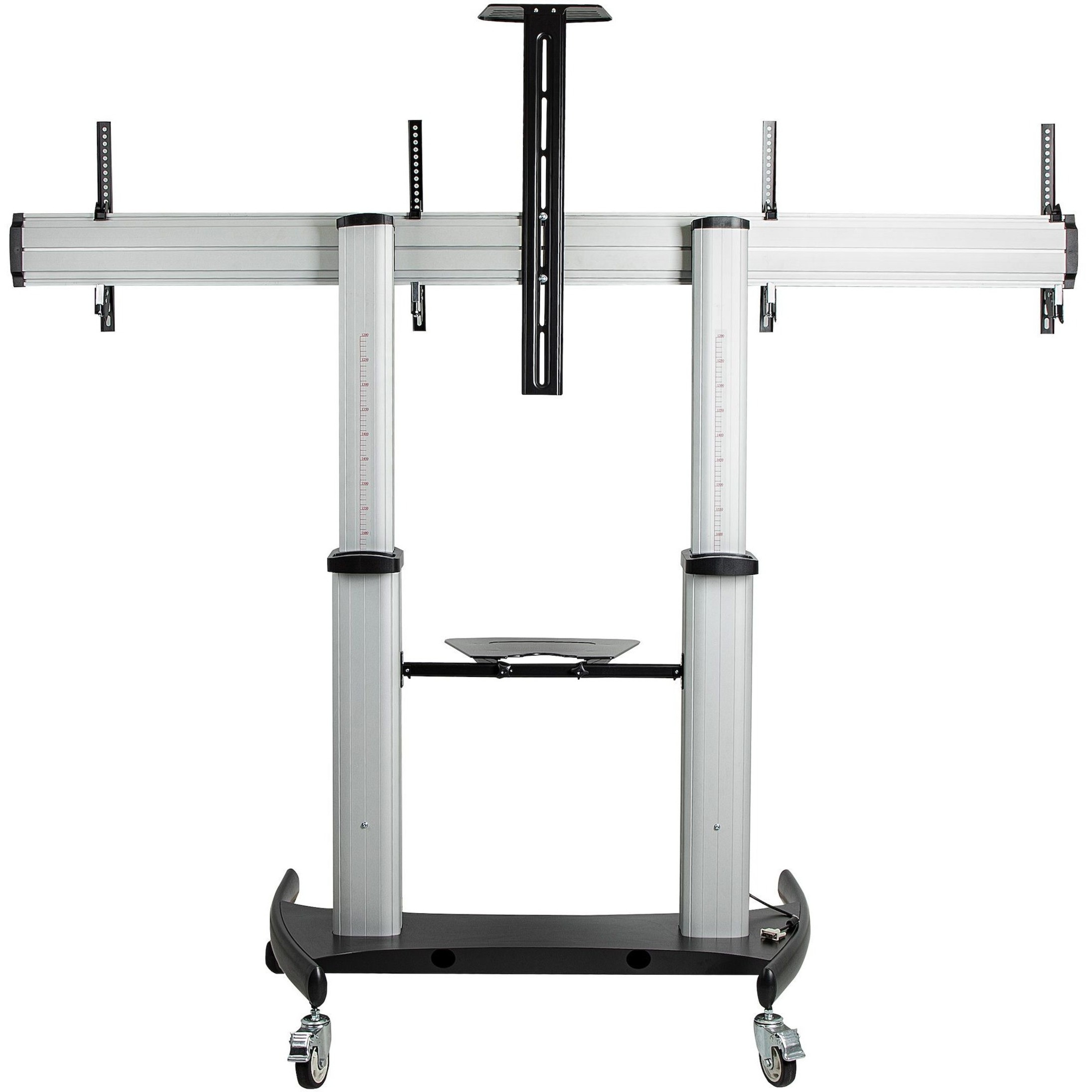 Startech Dual TV Cart for 37-60in VESA TVs up to 110lb (50kg) each, Height Adjustable TV Mount, Mobile Display Cart w/ Webcam & Equipment Shelves, Lockable Casters, TV Cart on Wheels - Rolling TV Stand (STNDMTVDUO) - Cart - for 2 curved / flat panels - al
