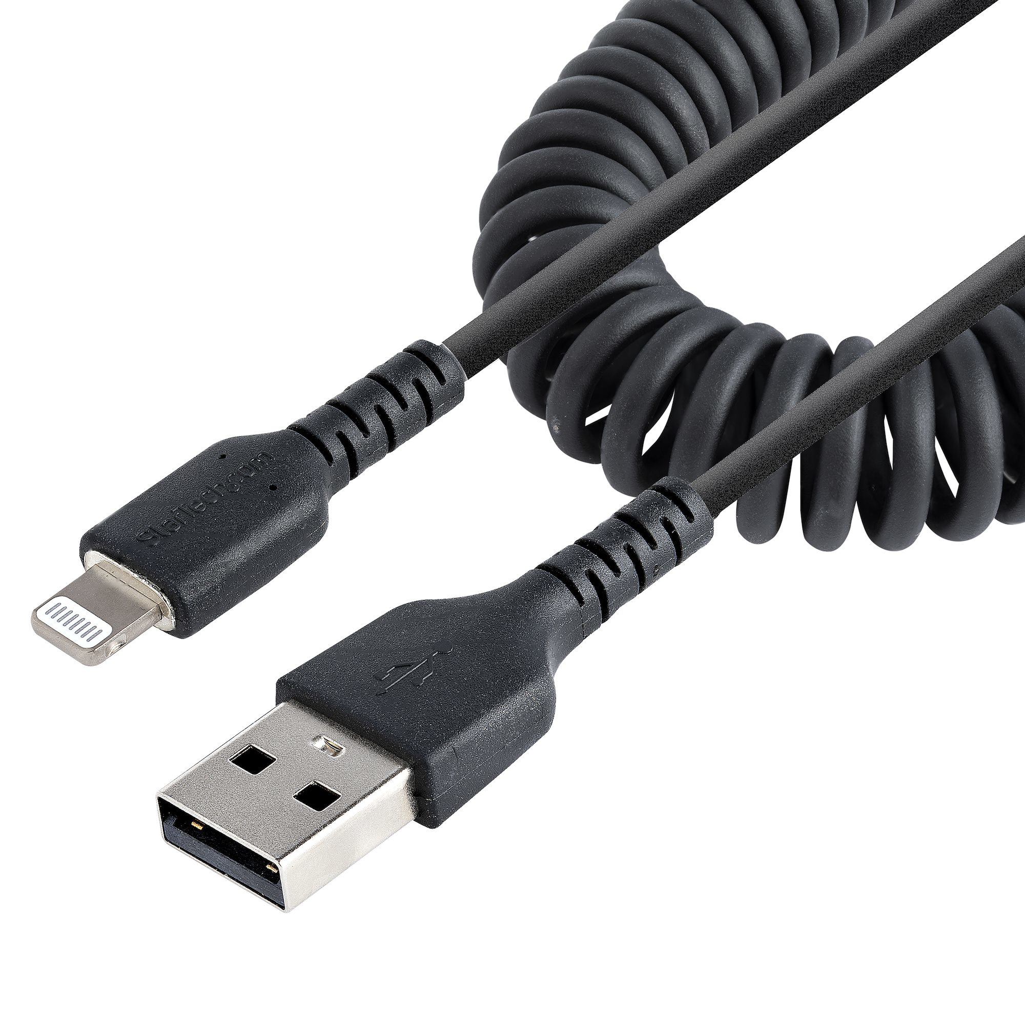 Startech 50cm (20in) USB to Lightning Cable, MFi Certified, Coiled iPhone Charger Cable, Black, Durable and Flexible TPE Jacket Aramid Fiber, Heavy Duty Coil Charging Cable - Rugged USB Lightning Cable - Lightning cable - USB male to Lightning male - 50 c
