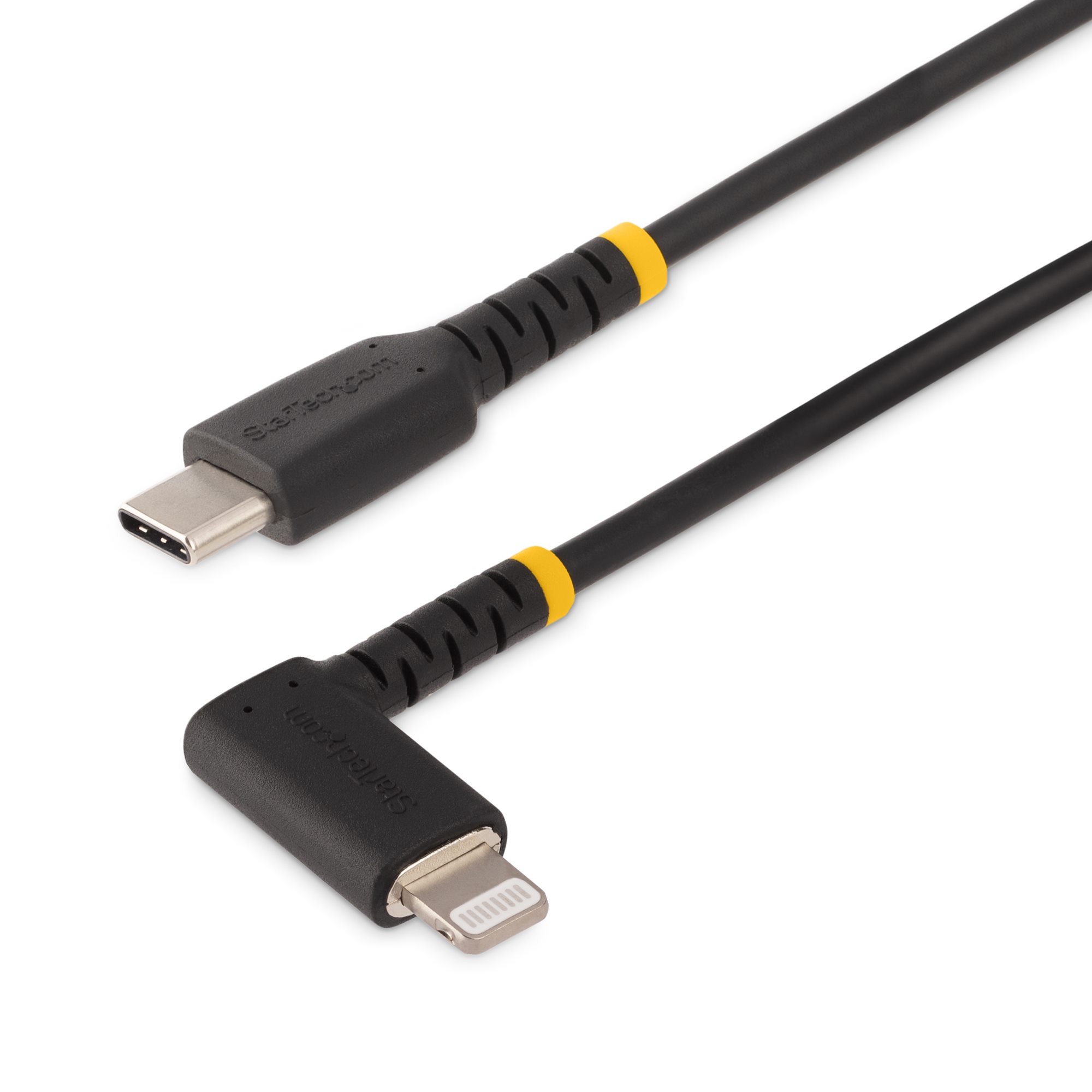 Startech 3ft (1m) Durable USB-C to Lightning Cable - Right-Angled Heavy Duty Aramid Fiber USB Type-C to Lightning Charging/Sync Cord - Apple MFi Certified - Rugged iPhone Lightning Cable - Lightning cable - USB-C male to Lightning male - 1 m - black