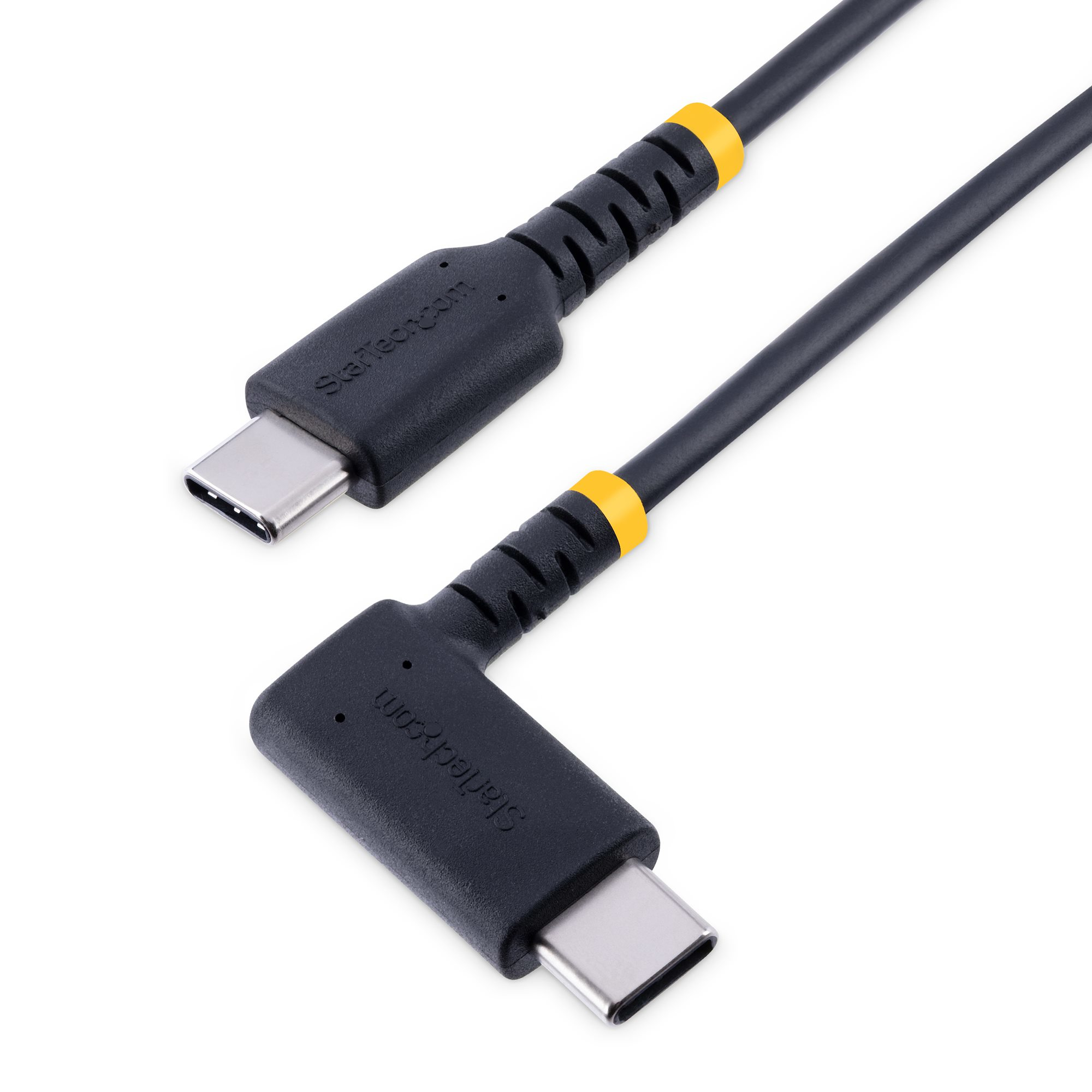 StarTech 1ft (30cm) USB C Charging Cable Right Angle, 60W PD 3A, Heavy Duty Fast Charge USB-C Cable, USB 2.0 Type-C, Durable and Rugged Aramid Fiber, S20/iPad/Pixel - High Quality USB Charging Cord (R2CCR-30C-USB-CABLE) - USB cable - USB-C (M) straight to