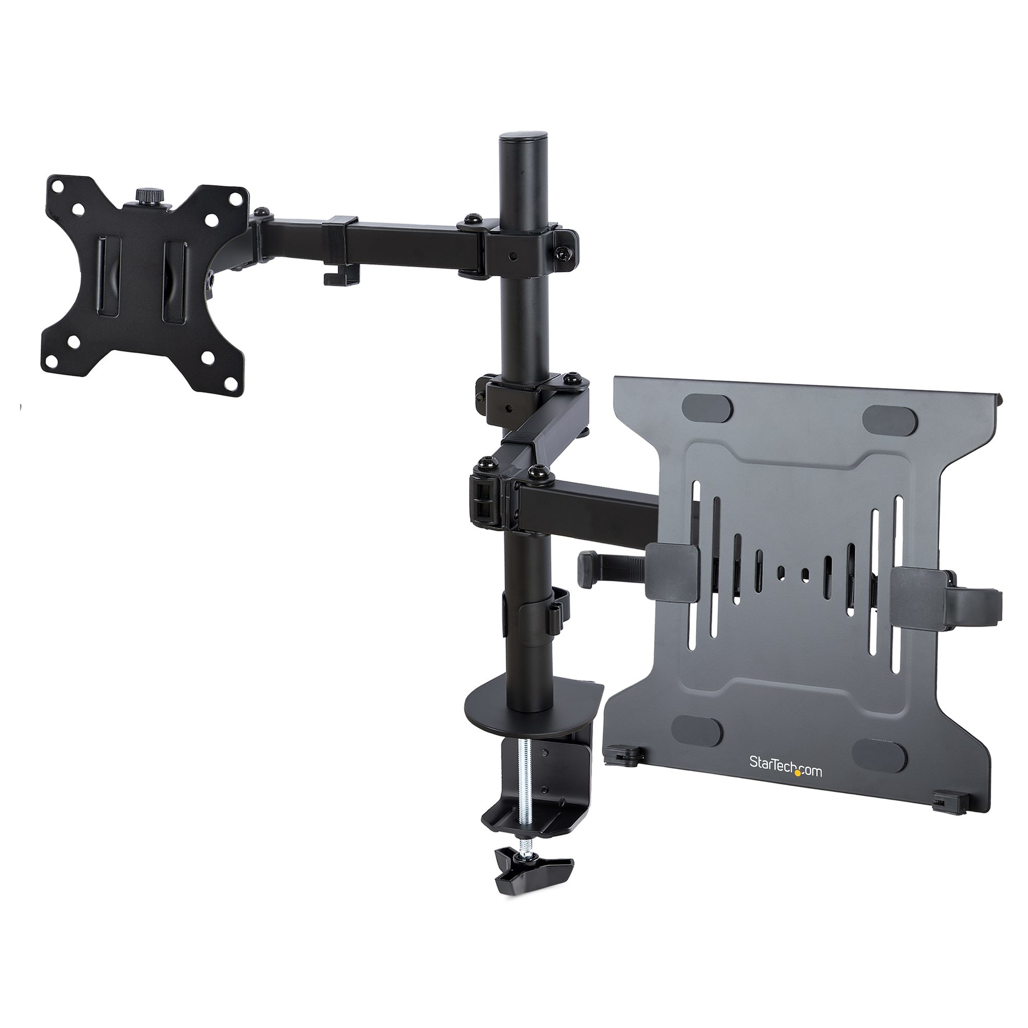 Startech Monitor Arm with VESA Laptop Tray, For a Laptop (4.5kg / 9.9lb) and a Single Display up to 32" (8kg / 17.6lb), Black, Adjustable Desk Laptop Arm Mount, C-clamp/Grommet Mount - VESA Monitor Mount (A2-LAPTOP-DESK-MOUNT) - Mounting kit (pole, notebo