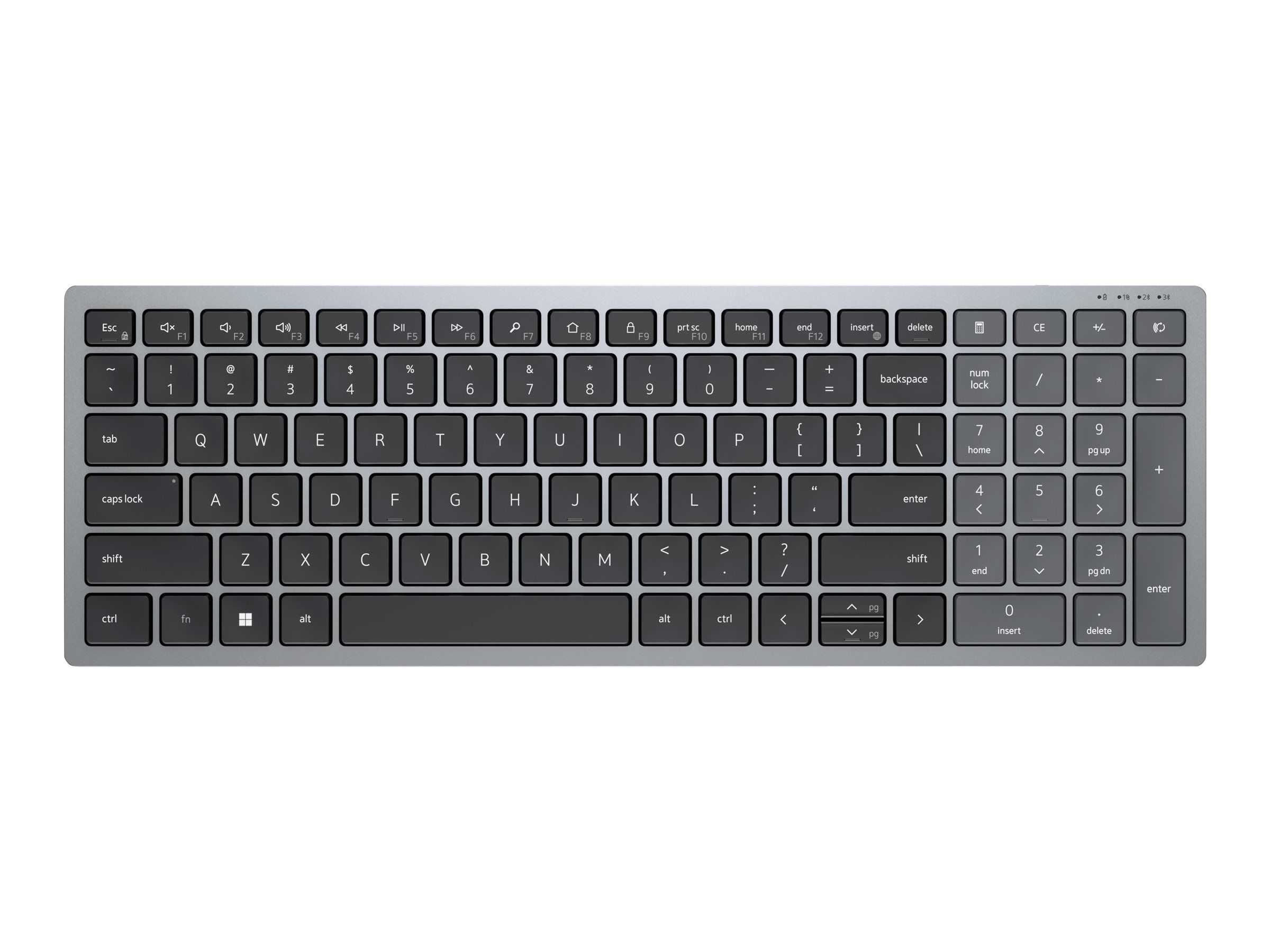 Dell KB740 - Keyboard - compact, multi device - wireless - 2.4 GHz, Bluetooth 5.0 - QWERTY - UK - titan grey - with 3 years NBD Advance Exchange
