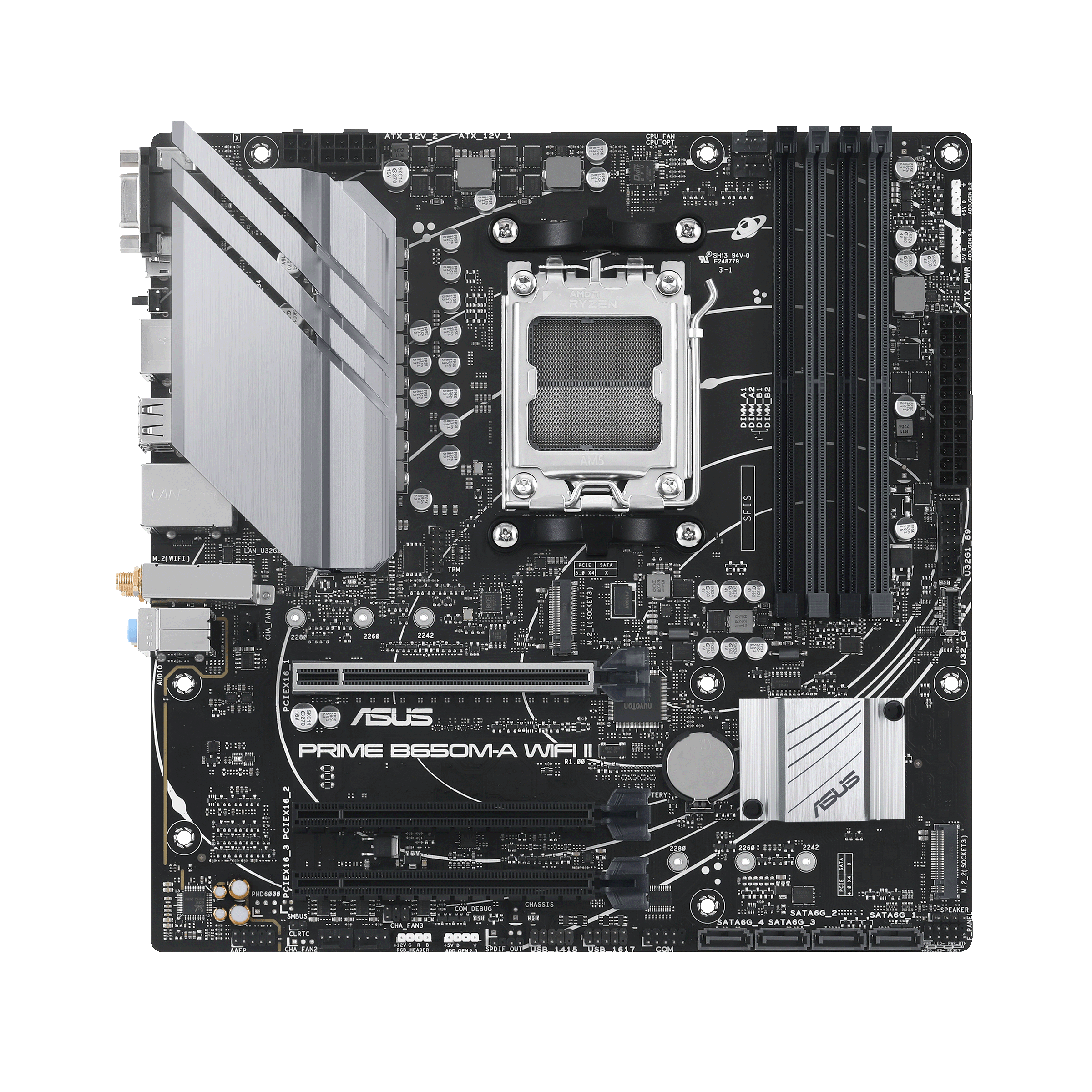 ASUS PRIME B650M-A WIFI II - Motherboard - micro ATX - Socket AM5 - AMD B650 Chipset - USB 3.2 Gen 1, USB 3.2 Gen 2, USB-C 3.2 Gen 1 - 2.5 Gigabit LAN, Wi-Fi 6, Bluetooth - onboard graphics (CPU required) - HD Audio (8-channel)