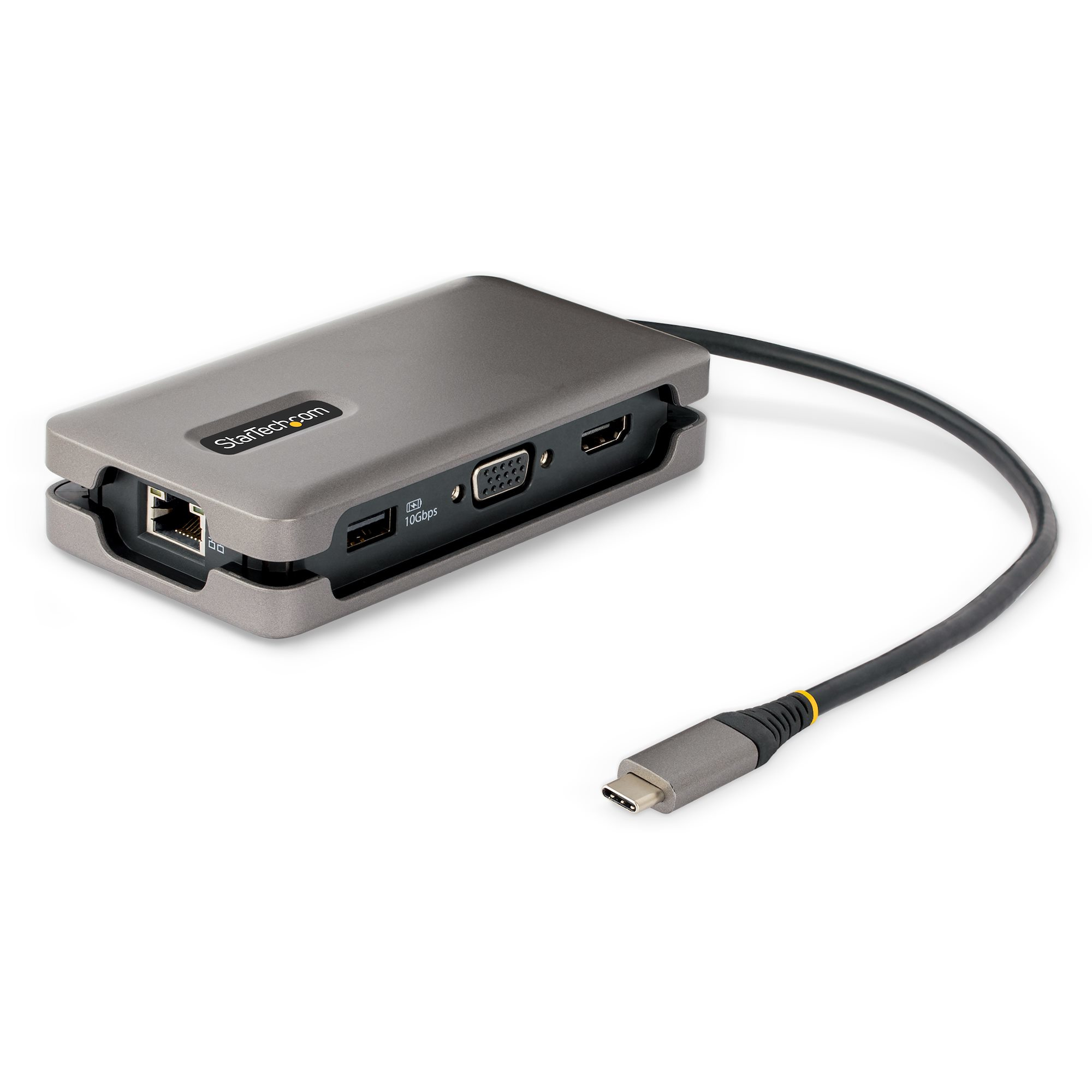 Startech USB-C Multiport Adapter, HDMI/VGA, 4K 60Hz Video, 3-Port USB Hub, 100W Power Delivery Pass-Through, GbE, USB Type-C Travel Dock w/ Charging, 1ft/30cm Wrap-Around Cable - Mini Laptop Docking Station (DKT31CVHPD3) - Docking station - USB-C - VGA, H