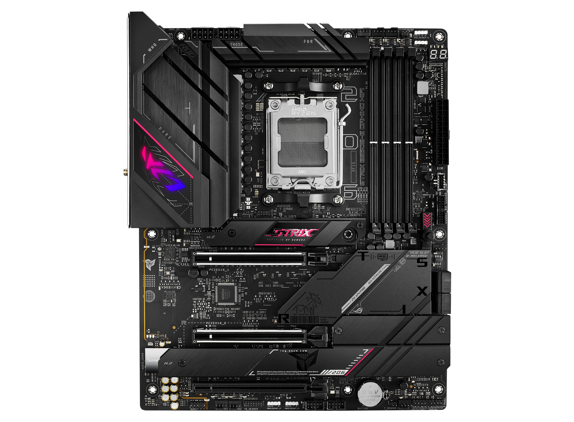 ASUS ROG Strix B650E-E Gaming WiFi - Motherboard - ATX - Socket AM5 - AMD B650 Chipset - USB-C 3.2 Gen 2x2, USB-C 3.2 Gen2, USB 3.2 Gen 2, USB 3.2 Gen 1 - 2.5 Gigabit LAN, Wi-Fi 6, Bluetooth - onboard graphics (CPU required) - HD Audio (8-channel)