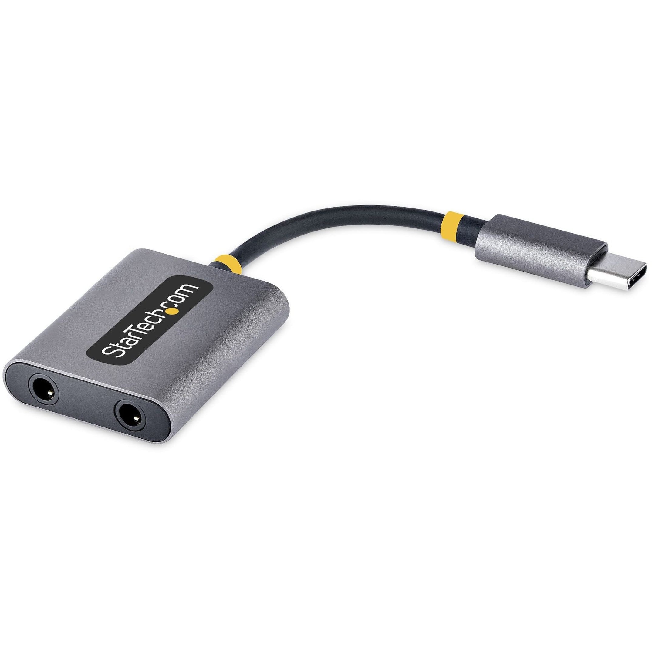 Startech USB-C Headphone Splitter, USB Type C Dual Headset Adapter w/Microphone Input, USB C to 3.5mm Adapter/Earphone Dongle, USB C to Audio Jack/Aux Output - Mic and Headset Controls, Built-in 24-bit DAC (USBC-AUDIO-SPLITTER) - Audio splitter - USB-C ma
