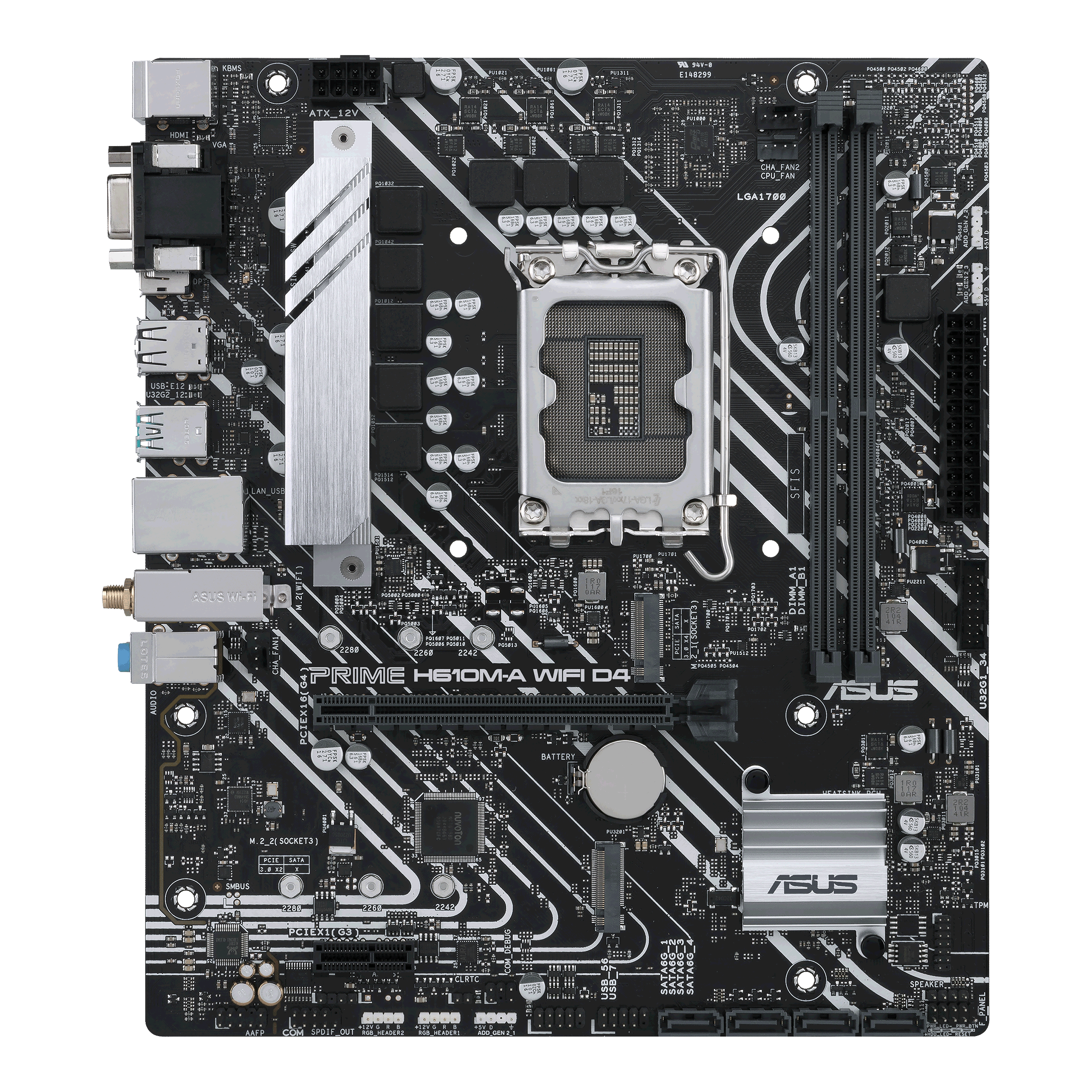 ASUS PRIME H610M-A WIFI D4 - Motherboard - micro ATX - LGA1700 Socket - H610 Chipset - USB 3.2 Gen 2, USB 3.2 Gen 1 - Gigabit LAN, Wi-Fi, Bluetooth - onboard graphics (CPU required) - HD Audio (8-channel)