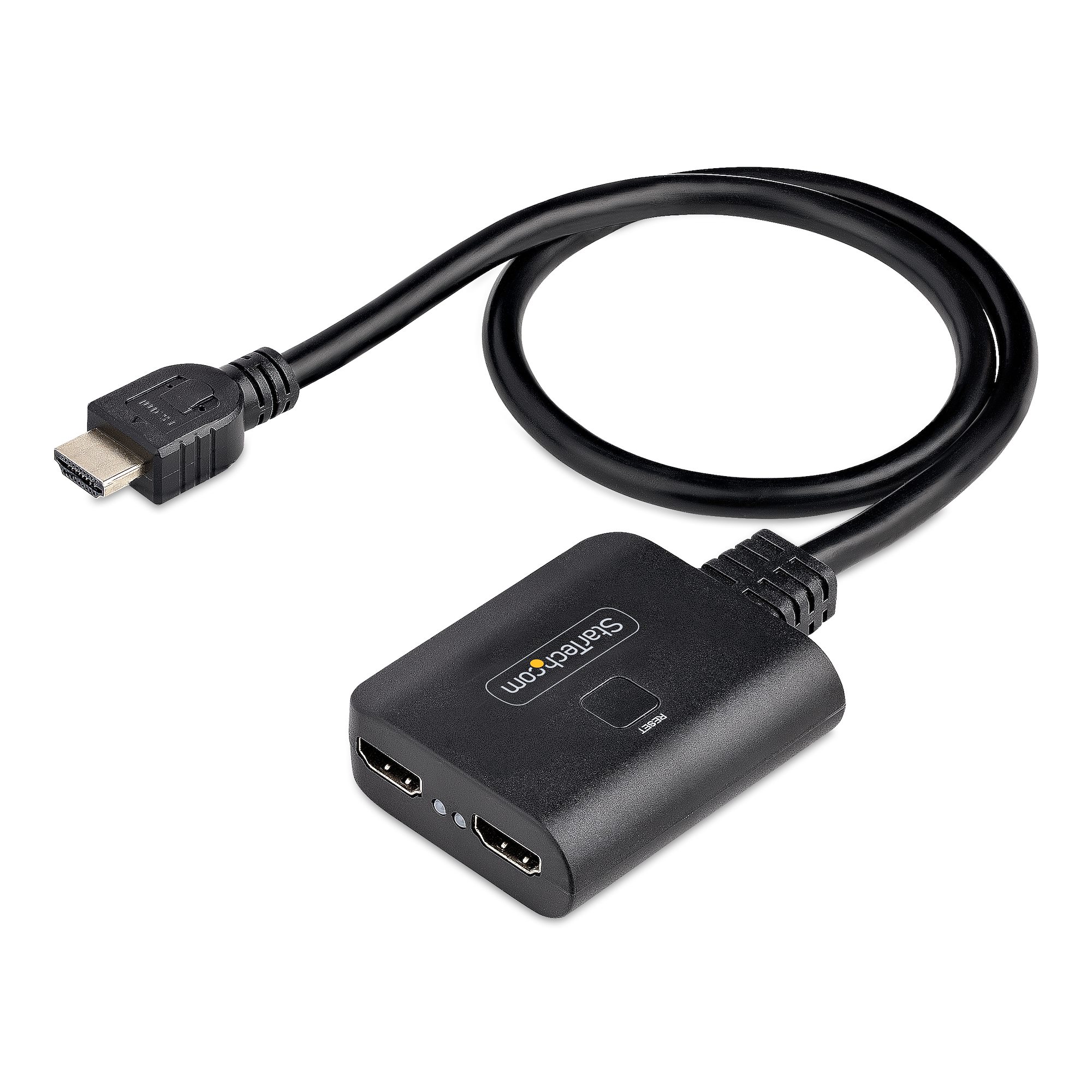 Startech 2-Port HDMI Splitter, 4K 60Hz HDMI 2.0 Video, 4K HDMI Splitter 1 In 2 Out, 1x2 HDMI Display/Output Splitter, HDR/HDCP - 20in (50cm) Built-in HDMI Cable, Powered via USB or Included Power Supply (HDMI-SPLITTER-4K60UP) - Video/audio splitter - desk
