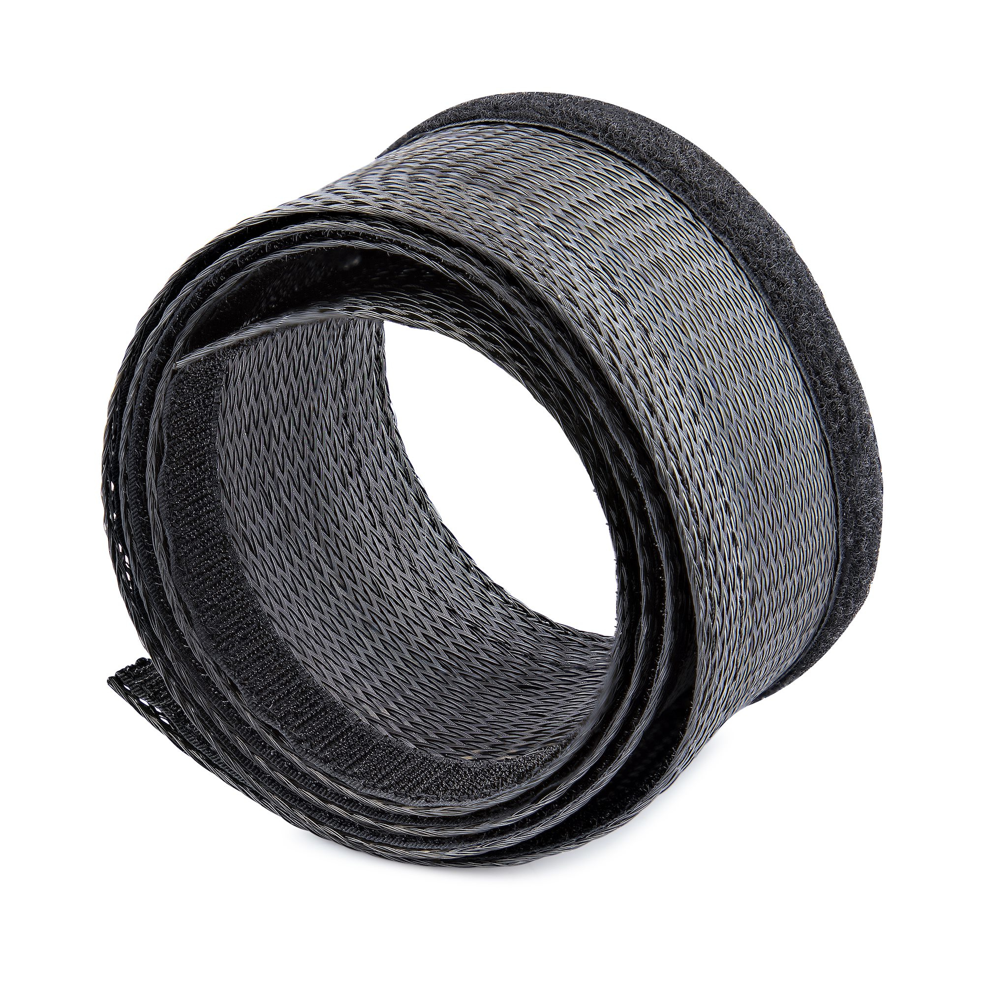 Startech 10ft (3m) Cable Management Sleeve, Trimmable Heavy Duty Cable Wrap, 1.2" (3cm) Dia Polyester Mesh Computer Cable Manager/Protector/Concealer - Black Cord Organizer/Hider, Floor Cable Cover, Wire Wraps (WKSTNCMFLX) - Cable management sleeve - blac