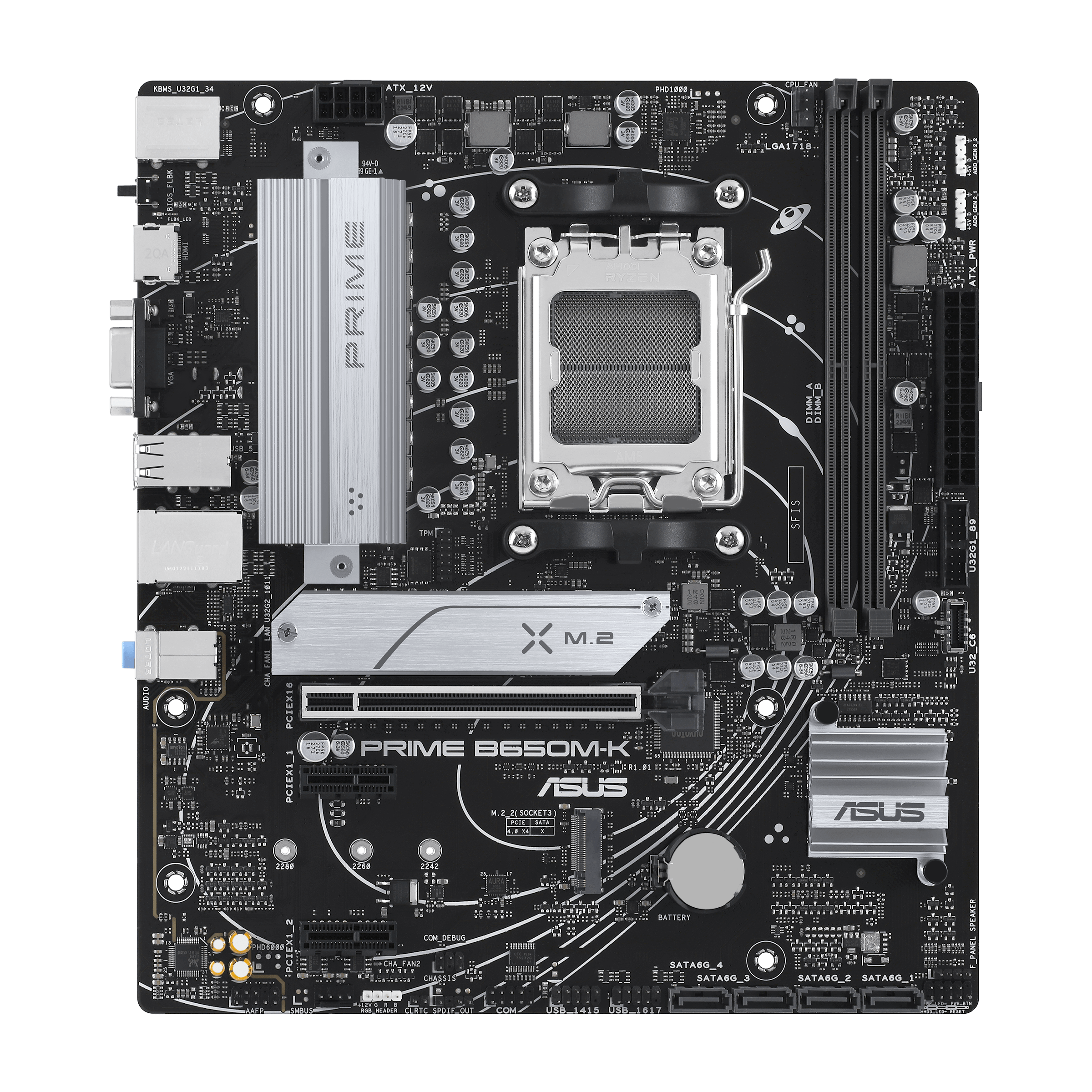 ASUS PRIME B650M-K - Motherboard - micro ATX - Socket AM5 - AMD B650 Chipset - USB-C 3.2 Gen 1, USB 3.2 Gen 1, USB 3.2 Gen 2 - 2.5 Gigabit LAN - onboard graphics (CPU required) - HD Audio (8-channel)