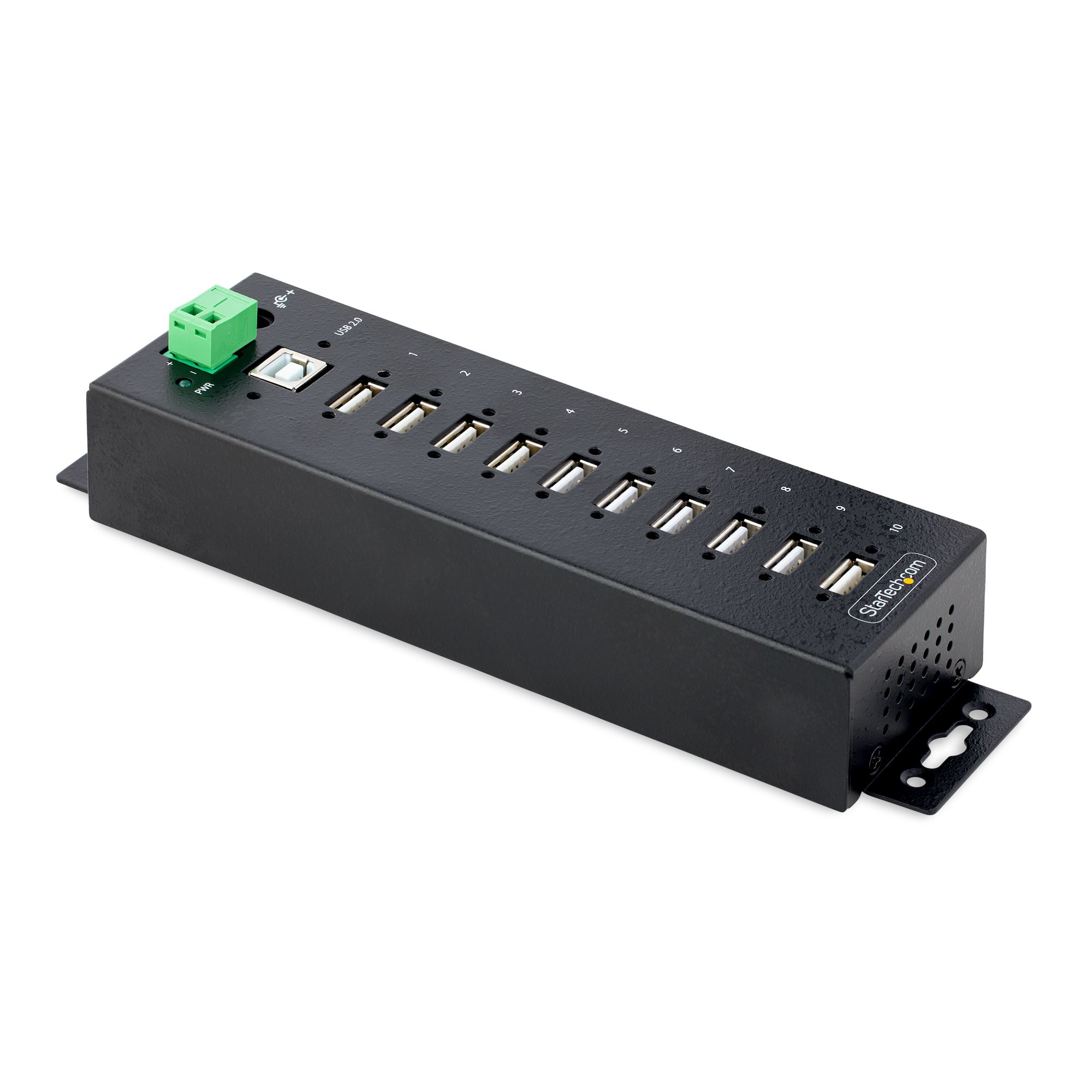 Startech 10-Port Industrial USB 2.0 Hub, Rugged USB Hub w/15kV Air/8kV Contact ESD Level 4 Protection, DIN/Wall/Desk Mountable USB-A Hub, Multiport USB Hub with Locking Ports - Metal Construction (USB210AIND-USB-A-HUB) - Hub - industrial - 10 x USB 2.0 -