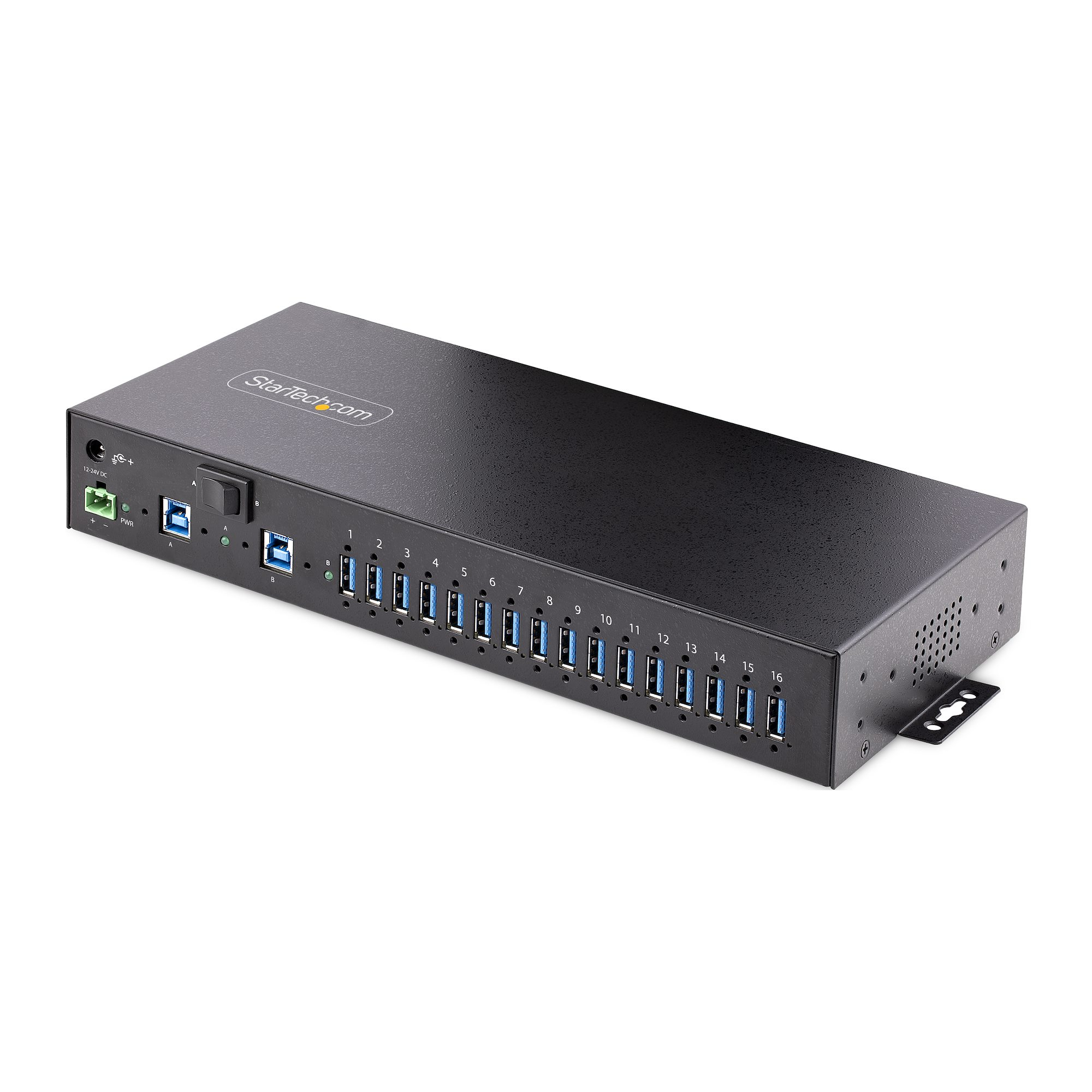 Startech 16-Port Industrial USB 3.0 Hub 5Gbps, Metal, DIN/Surface/Rack Mountable, ESD Protection, Terminal Block Power, up to 120W Shared USB Charging, Dual-Host Hub/Switch (5G16AINDS-USB-A-HUB) - Hub - industrial - 16 x USB 3.2 Gen 1 - desktop, rack-moun