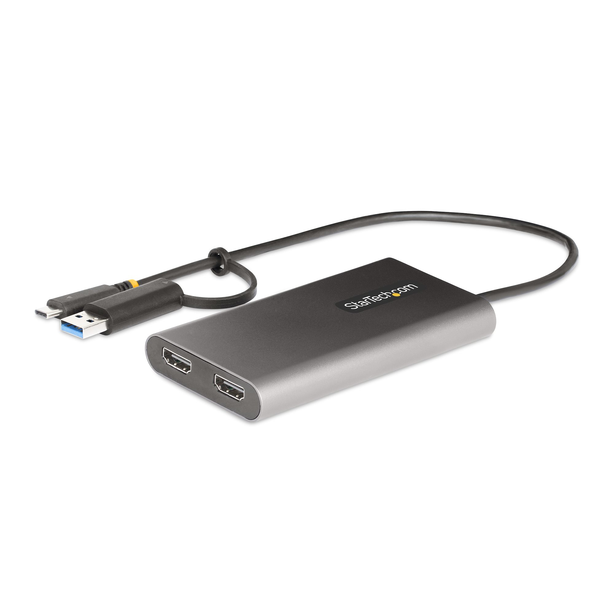 Startech USB-C to Dual-HDMI Adapter, USB-C or A to 2x HDMI, 4K 60Hz, 100W PD Pass-Through, 1ft (30cm) Built-in Cable, External Video Graphics Adapter - USB to HDMI Multi-Monitor Converter for Laptop (109B-USBC-HDMI) - Adapter - TAA Compliant - USB Type A,