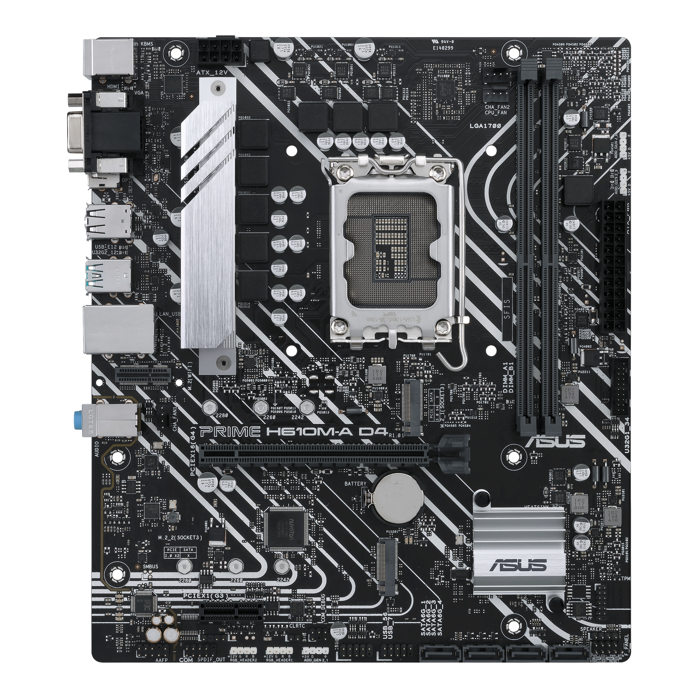 ASUS PRIME H610M-A D4-CSM - Motherboard - micro ATX - LGA1700 Socket - H610 Chipset - USB 3.2 Gen 2, USB 3.2 Gen 1 - Gigabit LAN - onboard graphics (CPU required) - HD Audio (8-channel)