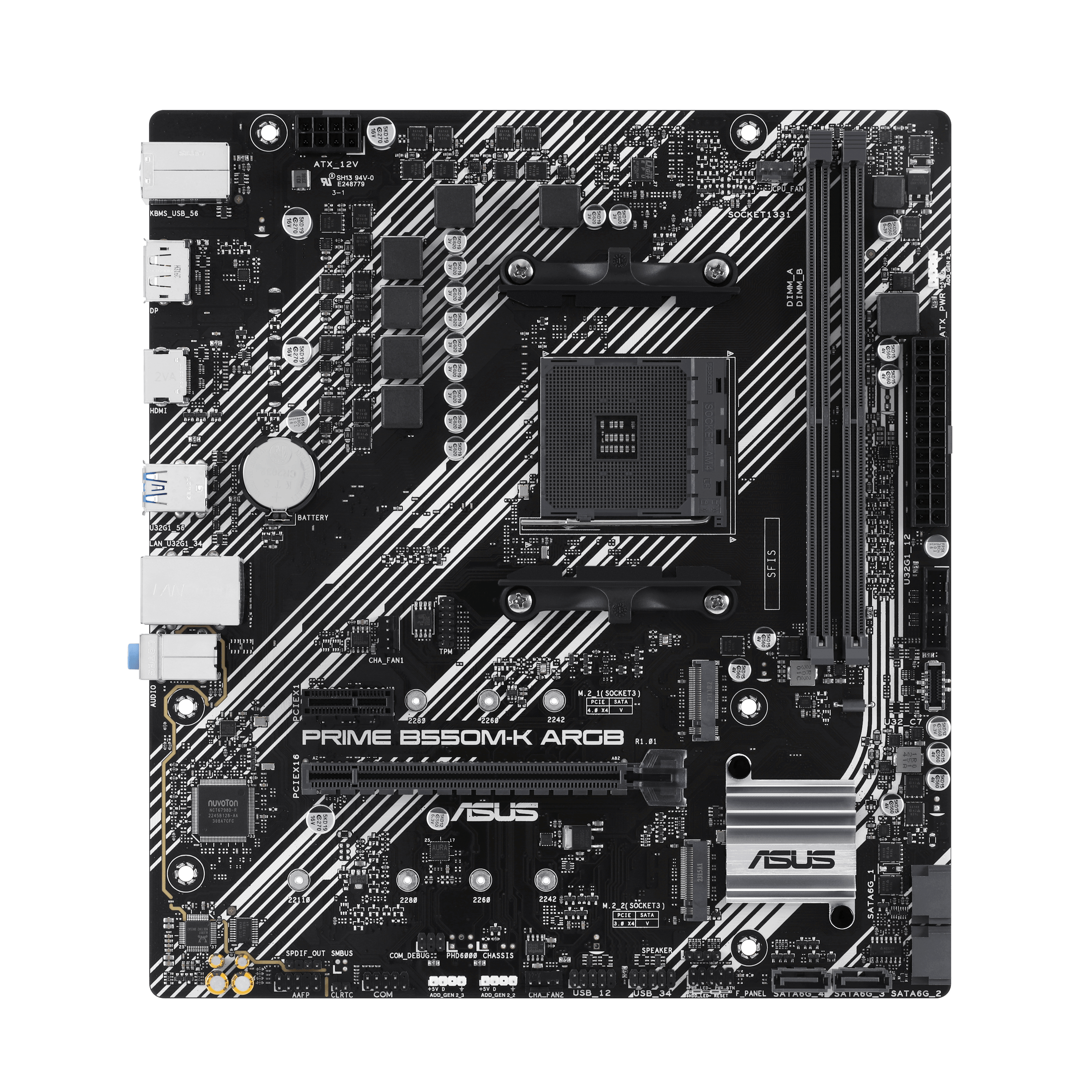 ASUS PRIME B550M-K ARGB - Motherboard - micro ATX - Socket AM4 - AMD B550 Chipset - USB 3.2 Gen 1 - Gigabit LAN - onboard graphics (CPU required) - HD Audio (8-channel)