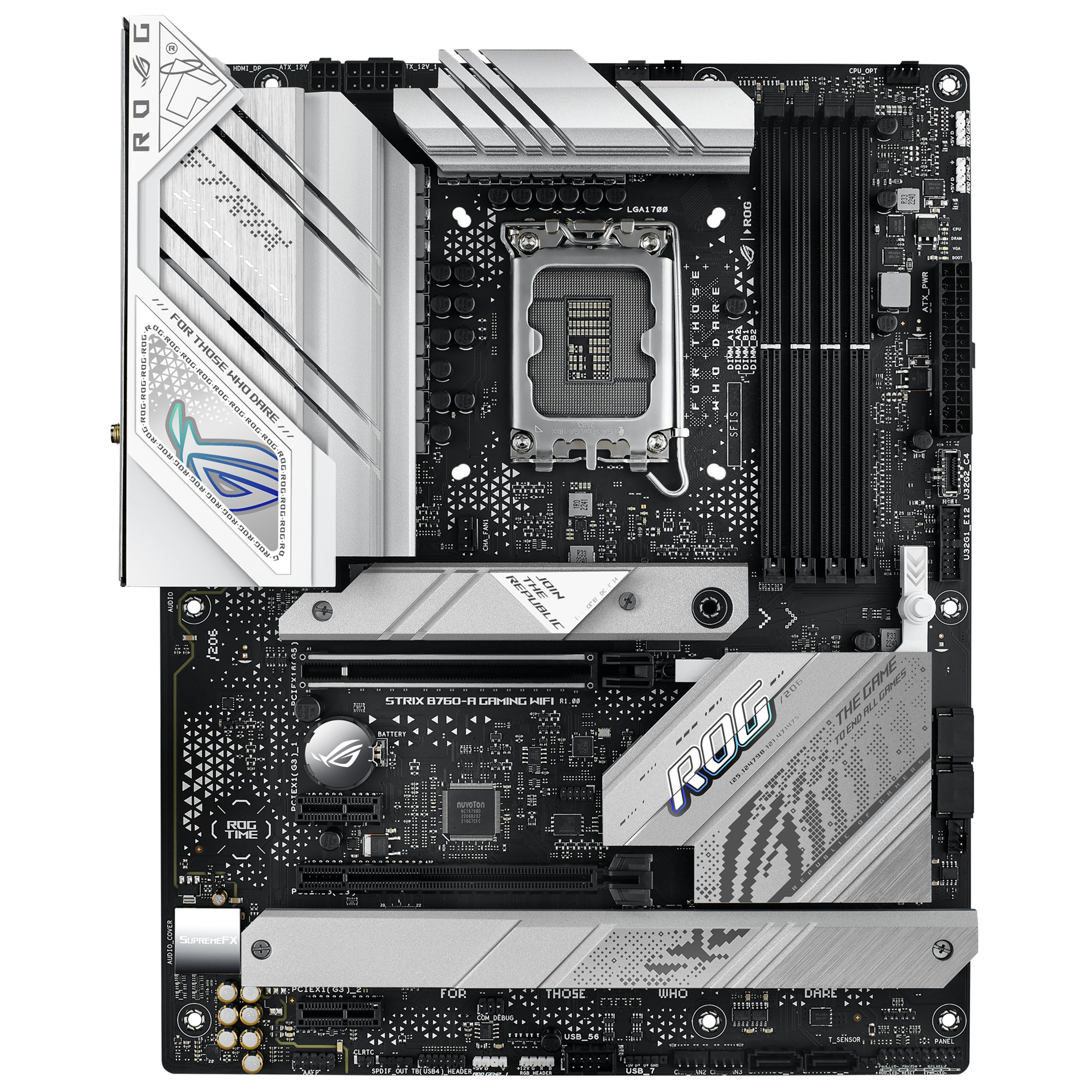 ASUS ROG STRIX B760-A GAMING WIFI - Motherboard - ATX - LGA1700 Socket - B760 Chipset - USB-C 3.2 Gen 2x2, USB 3.2 Gen 2, USB 3.2 Gen 1, USB-C 3.2 Gen 1, USB-C 3.2 Gen2 - 2.5 Gigabit LAN, Wi-Fi 6E, Bluetooth - onboard graphics (CPU required) - HD Audio (8