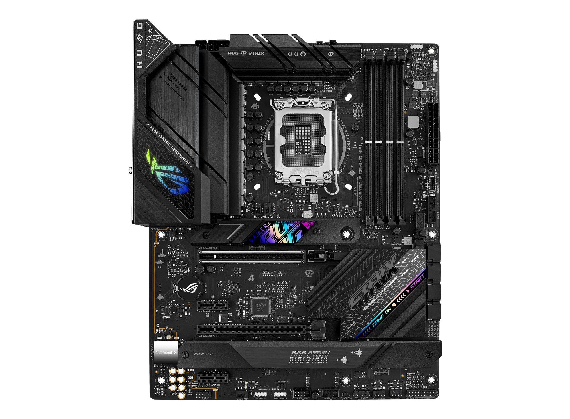 ASUS ROG STRIX B760-F GAMING WIFI - Motherboard - ATX - LGA1700 Socket - B760 Chipset - USB-C 3.2 Gen 2x2, USB 3.2 Gen 2, USB 3.2 Gen 1, USB4 - 2.5 Gigabit LAN, Wi-Fi 6E, Bluetooth - onboard graphics (CPU required) - HD Audio (8-channel)