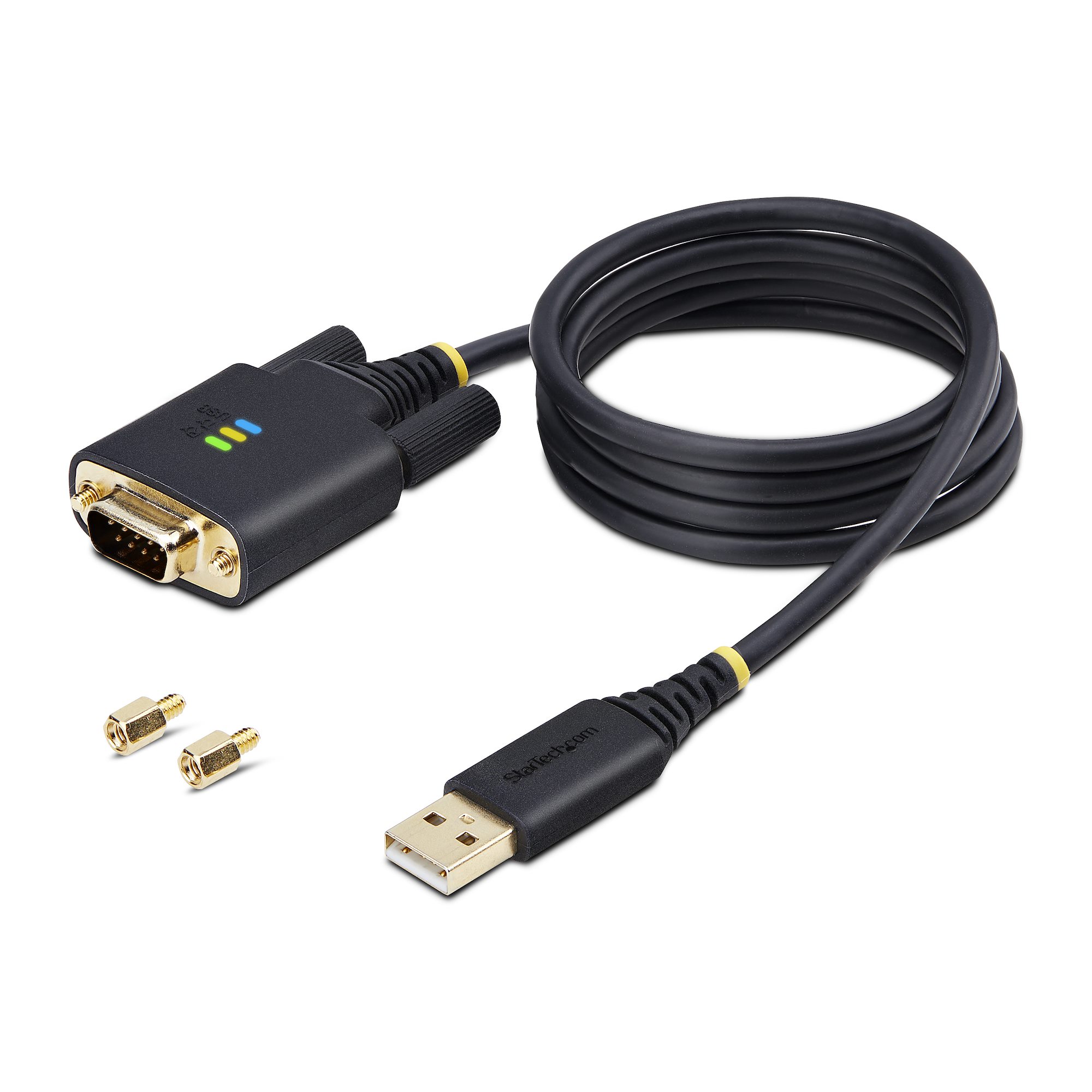 StarTech 3ft (1m) USB to Serial Adapter Cable, Interchangeable DB9 Screws/Nuts, COM Retention, USB-A to DB9 RS232, FTDI IC, Level-4 ESD Protection, Windows/macOS/ChromeOS/Linux - Rugged TPE Construction (1P3FFCB-USB-SERIAL) - USB / serial cable - USB (M)
