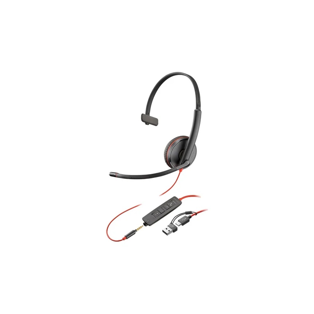 HP Poly Blackwire 3215 - Blackwire 3200 Series - headset - on-ear - wired - 3.5 mm jack, USB-C - black - Certified for Skype for Business, Avaya Certified, Cisco Jabber Certified, UC certified