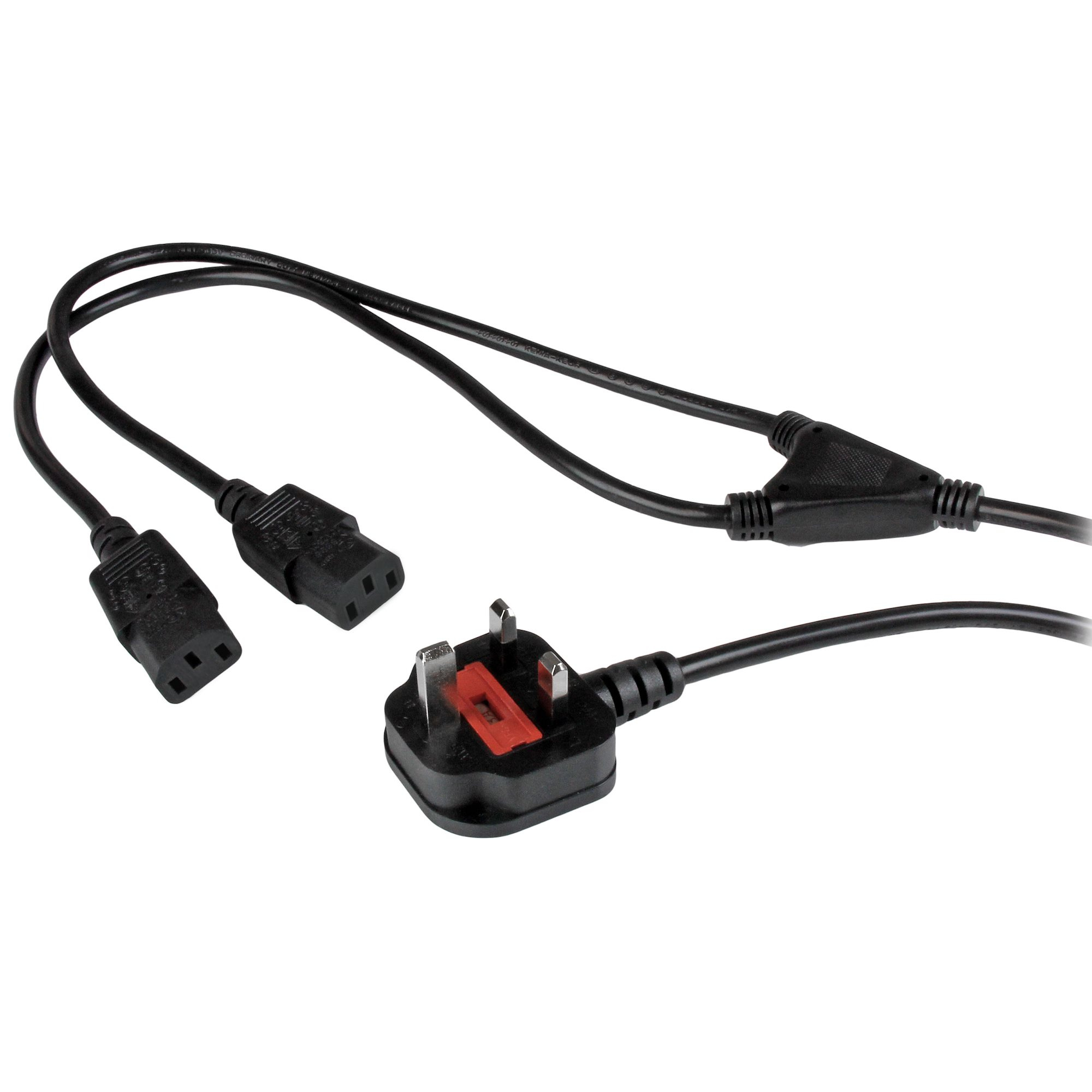 StarTech 6ft (2m) UK Computer Power Cable Y Splitter, 18AWG, BS 1363 to 2x C13 Power Cord, 10A 250V, Replacement AC Power Cord, Monitor Power Cable, BS 1363 to 2x IEC C13 Kettle Lead - PC Power Supply Cable - Power splitter - BS 1363 (M) to power IEC 6032