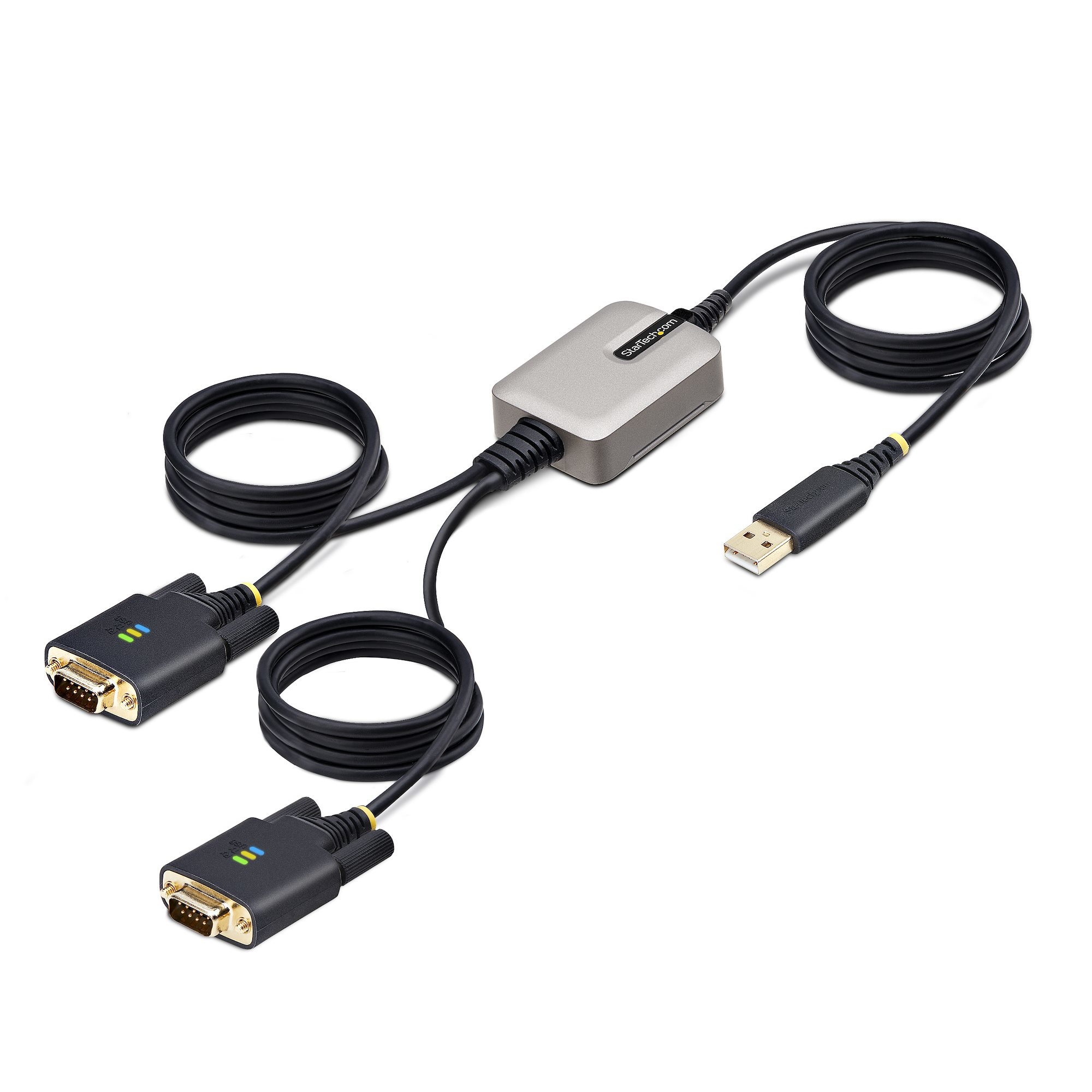 StarTech 13ft (4m) 2-Port USB to Serial Adapter Cable, Interchangeable DB9 Screws/Nuts, COM Retention, USB-A to DB9 RS232, FTDI, Level-4 ESD Protection, Windows/macOS/ChromeOS/Linux - Rugged TPE Construction (2P6FFC-USB-SERIAL) - USB / serial cable - USB