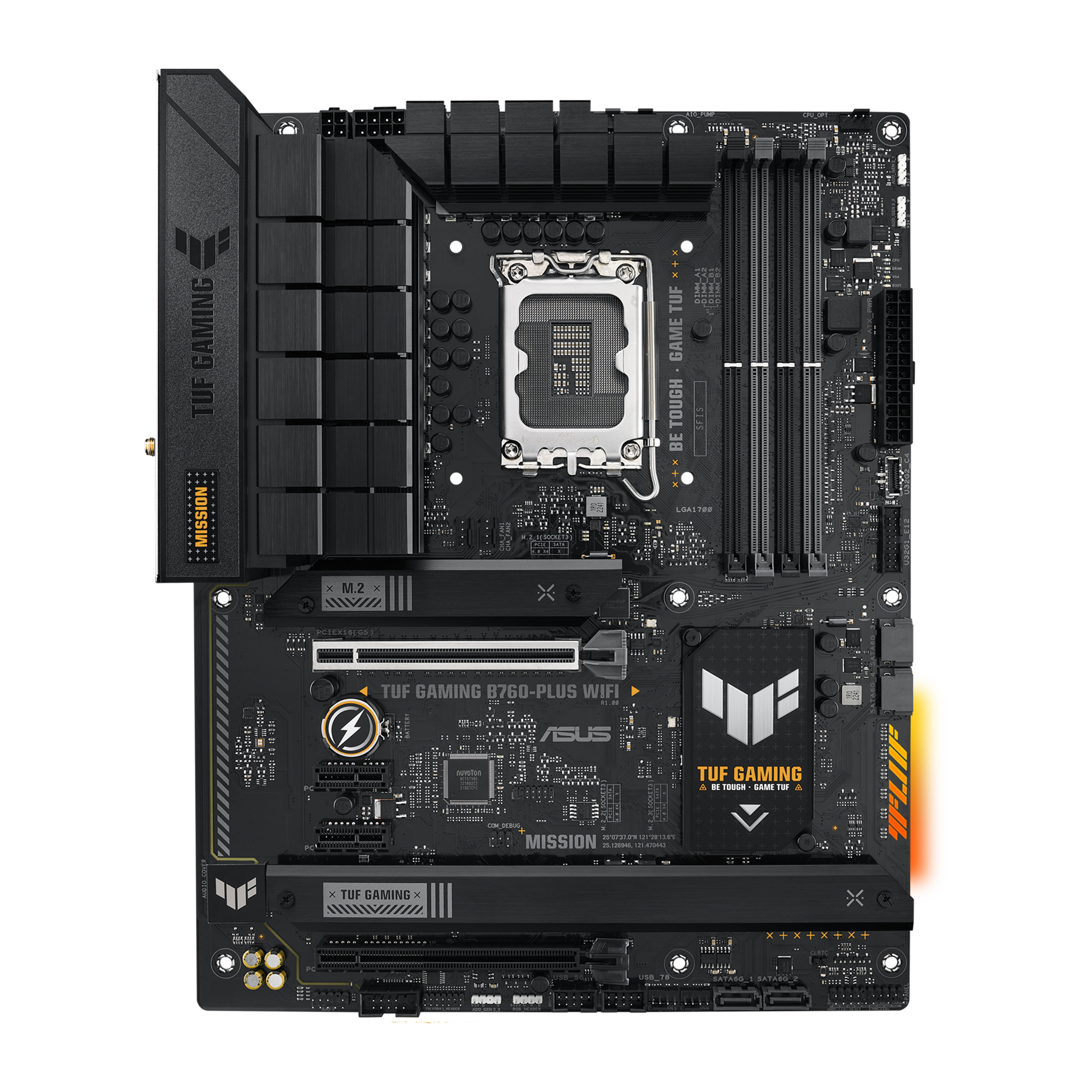 ASUS TUF GAMING B760-PLUS WIFI - Motherboard - ATX - LGA1700 Socket - B760 Chipset - USB-C 3.2 Gen 2x2, USB 3.2 Gen 2, USB 3.2 Gen 1, USB-C 3.2 Gen2 - 2.5 Gigabit LAN, Wi-Fi 6, Bluetooth - onboard graphics (CPU required) - HD Audio (8-channel)