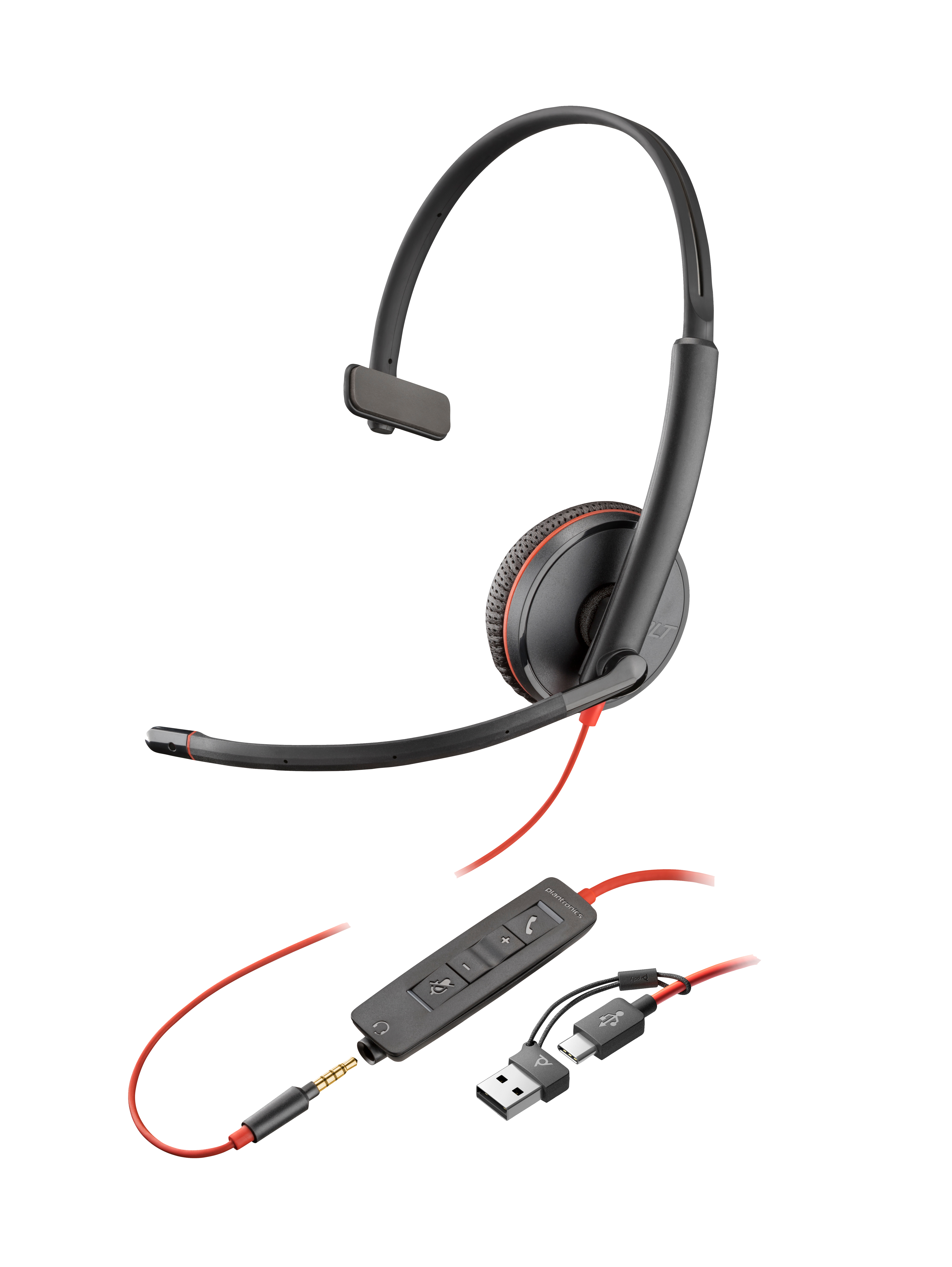 HP Poly Blackwire 3215 - Blackwire 3200 Series - headset - on-ear - wired - 3.5 mm jack, USB-C - black - Certified for Skype for Business, Avaya Certified, Cisco Jabber Certified, UC certified