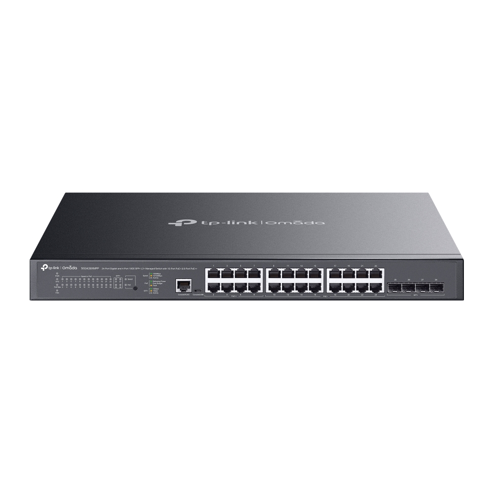 TP-Link Omada SG3428XMPP V1.8 - Switch - L2+ - Managed - 16 x 10/100/1000 (PoE+) + 8 x 10/100/1000 (PoE++) + 4 x 10Gb Ethernet SFP+ - rack-mountable - PoE++ (500 W)