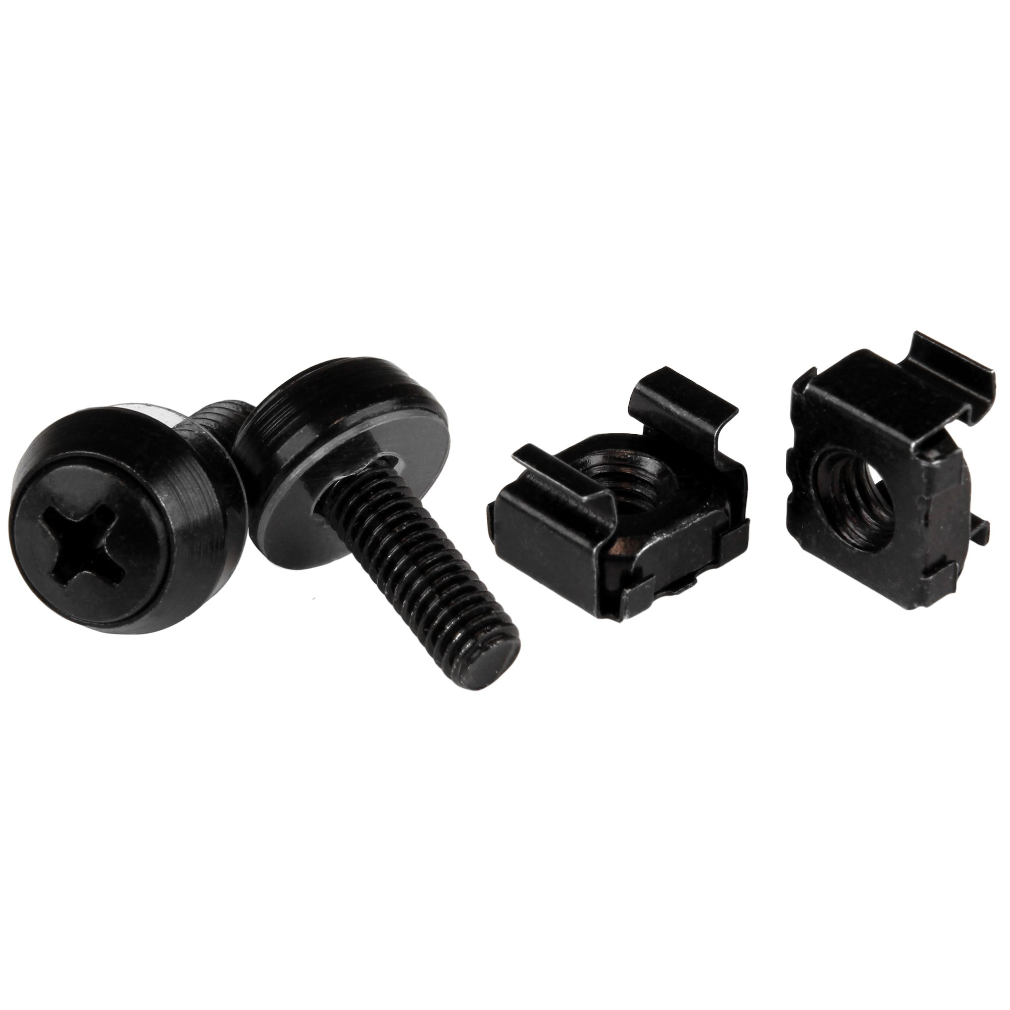 Startech 50 Pack 10-32 Server Rack Cage Nuts and Screws with Washers, Rack Mount Hardware Kit, Network/IT Equipment Cabinet Clip/Captive Nuts & Bolts for Square Rack Holes, Black, TAA - 50-Pk 10-32 Cage Nuts (CABSCREW1032) - Rack screws and nuts - black -