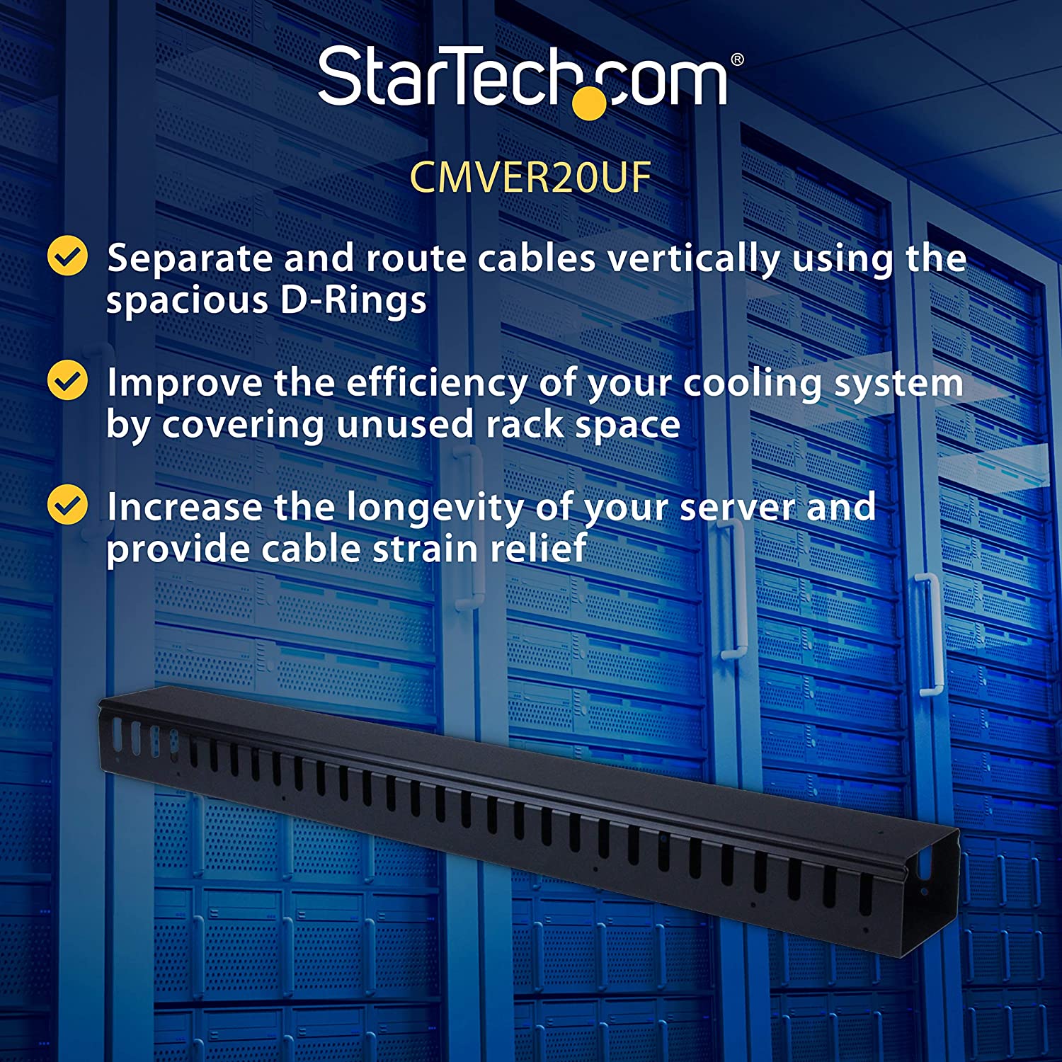 Startech 3ft (1m) Vertical Cable Management Duct with Cover - 0U Open Slot Finger Duct Wire Raceway for 19 Inch Server Rack - Slotted Cord Channel (CMVER20UF) - Cable organizer - 91.4 cm - black - 20U - for P/N: RK2537BKM, RK4242BK24, RK4242BK30