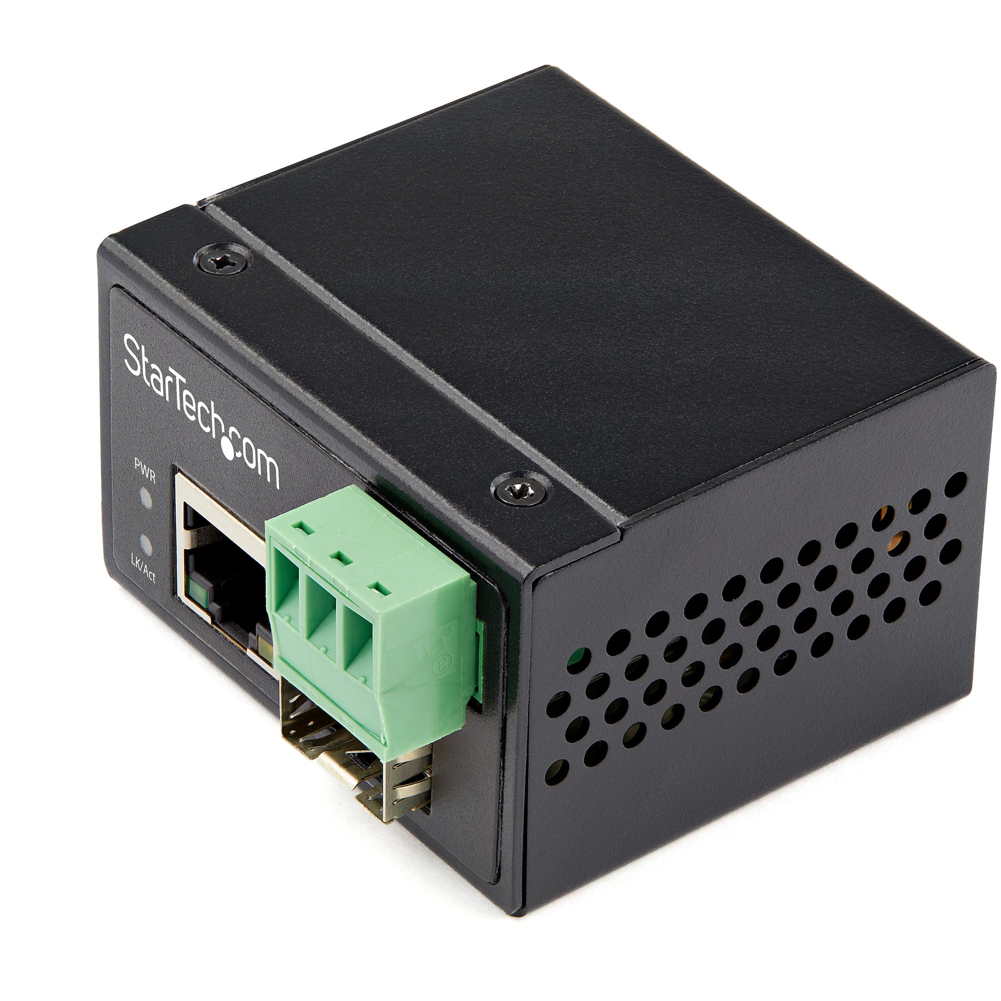 Startech Industrial Fiber to Ethernet Media Converter, 100Mbps SFP to RJ45/Cat6, Singlemode/Multimode Optical Fiber to Copper Network, 12-56V DC, IP-30/ -40 to +75C, Fiber to Ethernet - SFP to RJ45 Converter (IMC100MSFP) - Fibre media converter - 100Mb LA