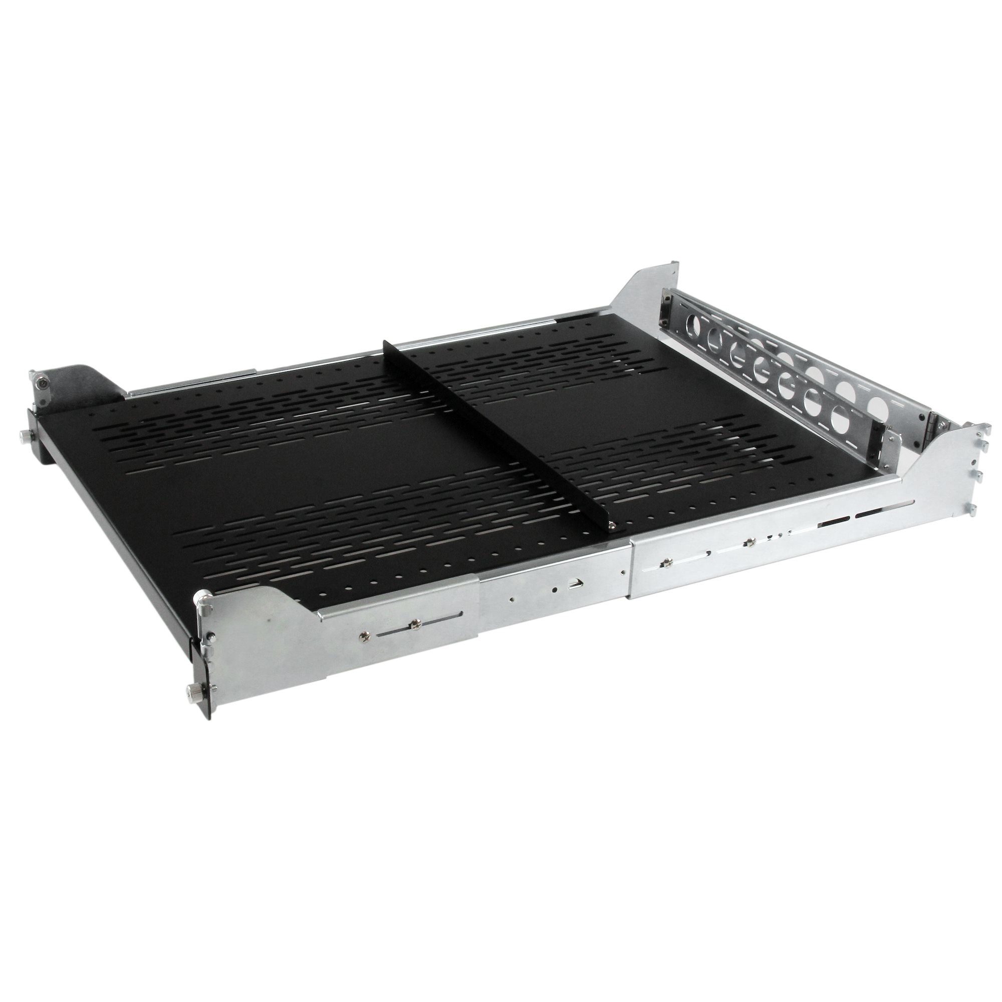Startech 2U Vented Sliding Server Rack Shelf w/ Cable Management Arm - 27.7 to 31.6in Adjustable Mounting Depth - 125lb - 24in Deep - Rack shelf - black - 2U - for P/N: RK1233BKM, RK2433BKM, RK2537BKM, RK3236BKF, RK4236BKB, RK4242BK24, RK4242BK30