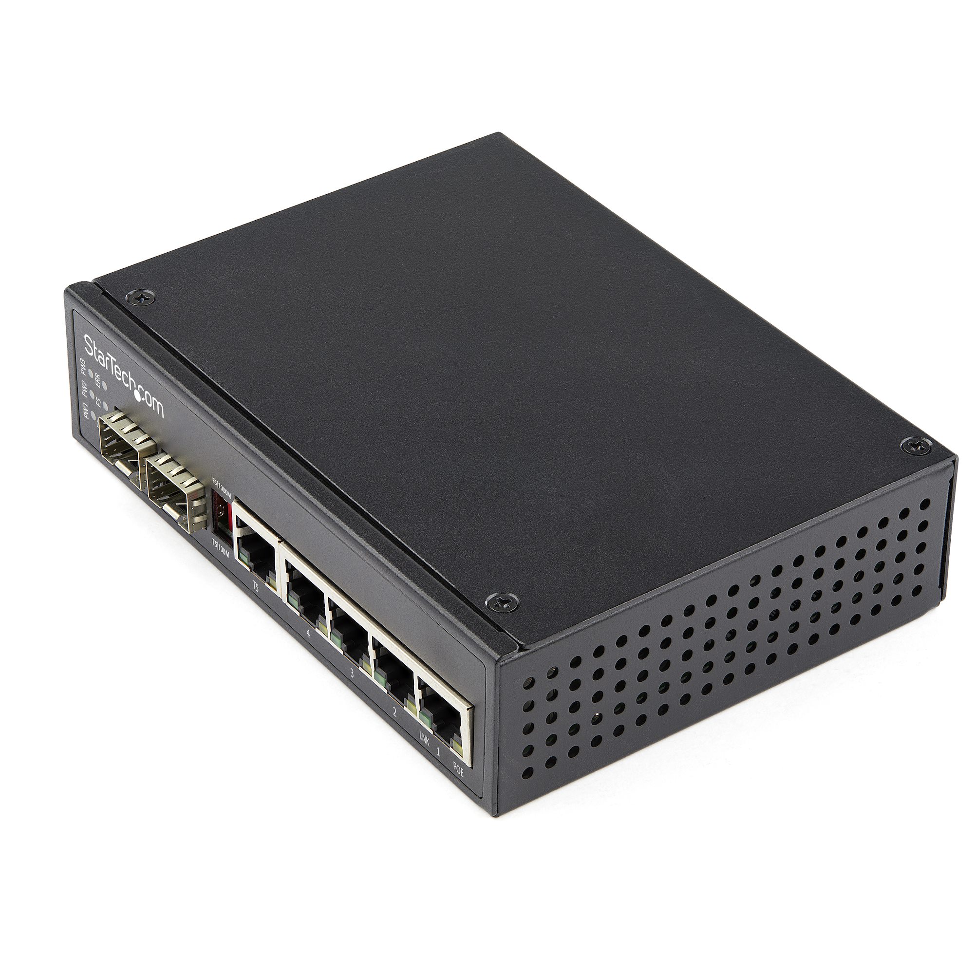 Startech Industrial 6 Port Gigabit Ethernet Switch 4 PoE RJ45 +2 SFP Slots 30W PoE+ 48VDC 10/100/1000 Power Over Ethernet LAN Switch -40C to 75C, DIN Connector/Mountable, Fast Ethernet - High Power PoE Switch (IES1G52UPDIN) - Switch - 1 x 10/100/1000 + 4