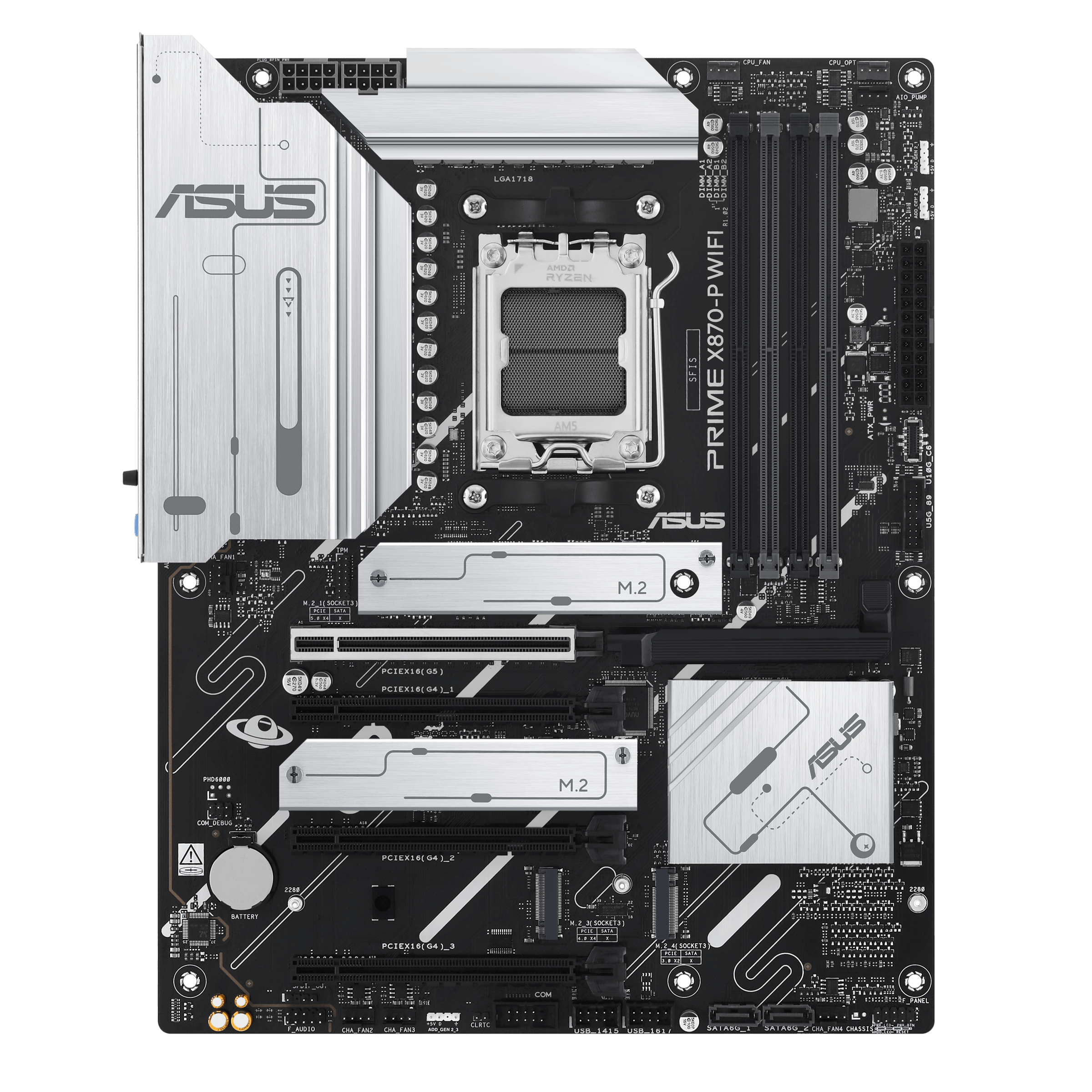 ASUS PRIME X870-P WIFI - Motherboard - ATX - Socket AM5 - AMD X870 Chipset - USB4, USB 3.2 Gen 2, USB-C 3.2 Gen2, USB 3.2 Gen 1 - Wi-Fi 7, Bluetooth, 2.5 Gigabit LAN - onboard graphics (CPU required) - HD Audio (8-channel)