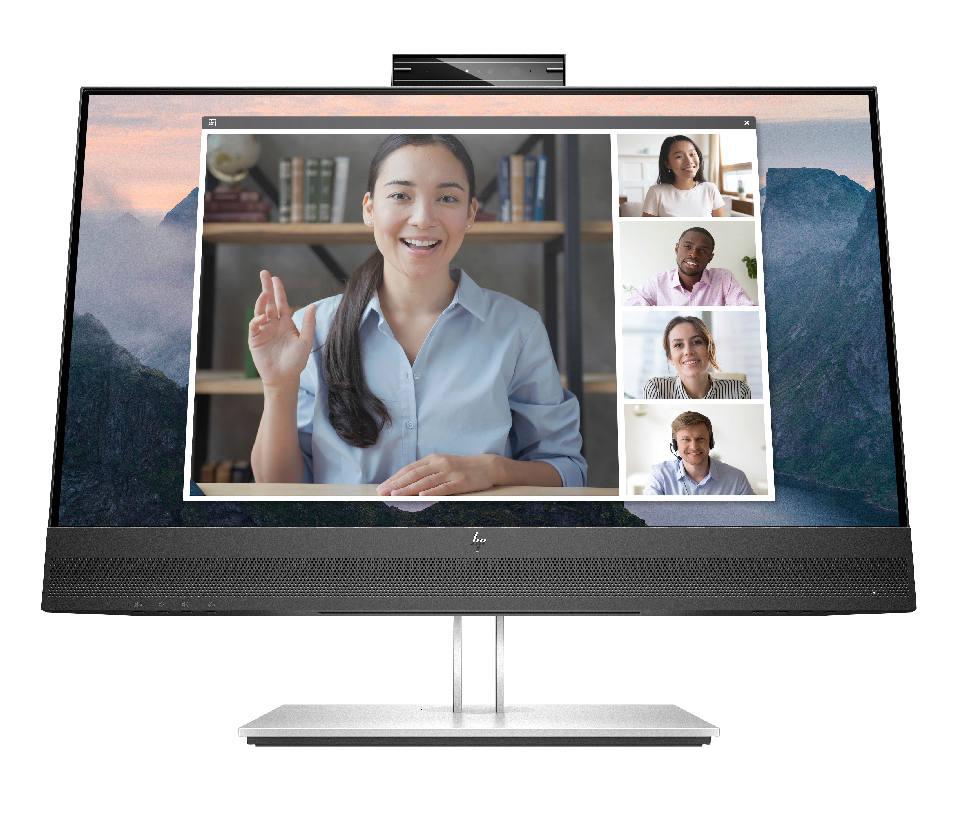 HP E24mv G4 Conferencing Monitor - E-Series - LED monitor - 23.8" - 1920 x 1080 Full HD (1080p) @ 60 Hz - IPS - 250 cd/m² - 1000:1 - 5 ms - HDMI, VGA, DisplayPort - speakers - silver, black head