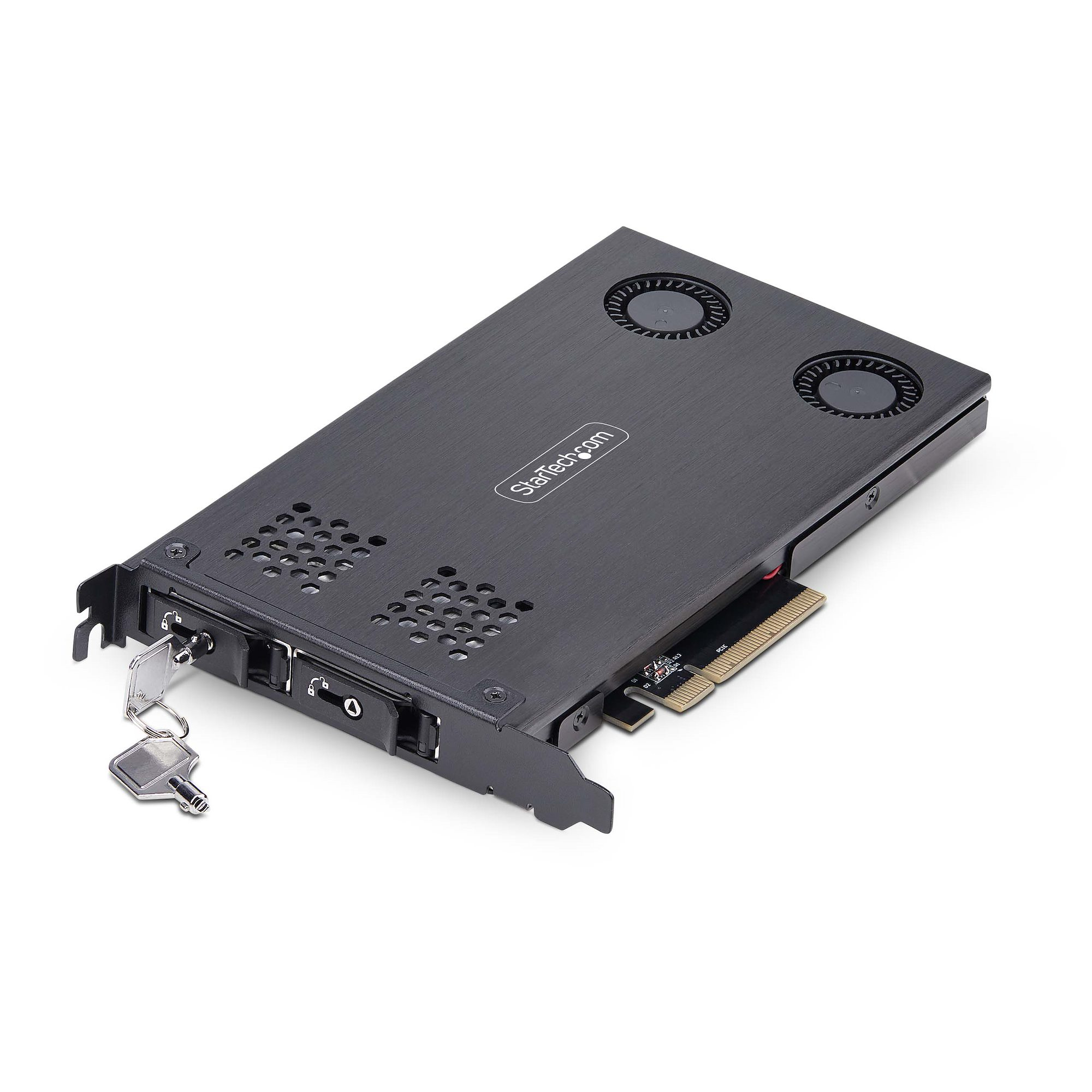 Startech Dual-Bay M.2 NVMe SSD Removable Mobile Rack for PCIe x8 Slot - Interface adapter - M.2 - M.2 NVMe Card / PCIe (NVMe) - PCIe 4.0 x8 - black