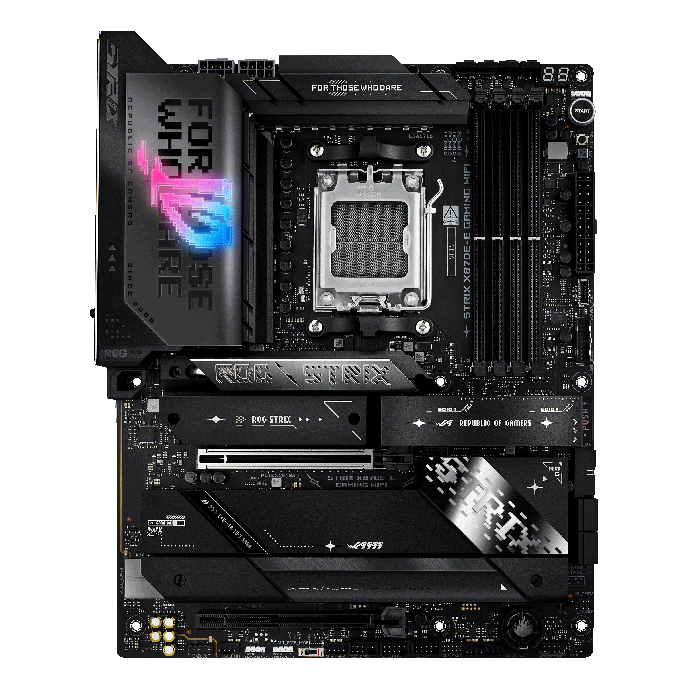 ASUS ROG STRIX X870E-E GAMING WIFI - Motherboard - ATX - Socket AM5 - AMD X870E Chipset - USB4, USB-C 3.2 Gen 2x2, USB-C 3.2 Gen2, USB 3.2 Gen 2, USB 3.2 Gen 1 - Wi-Fi 7, 5 Gigabit Ethernet, Bluetooth - onboard graphics (CPU required) - HD Audio (8-channe