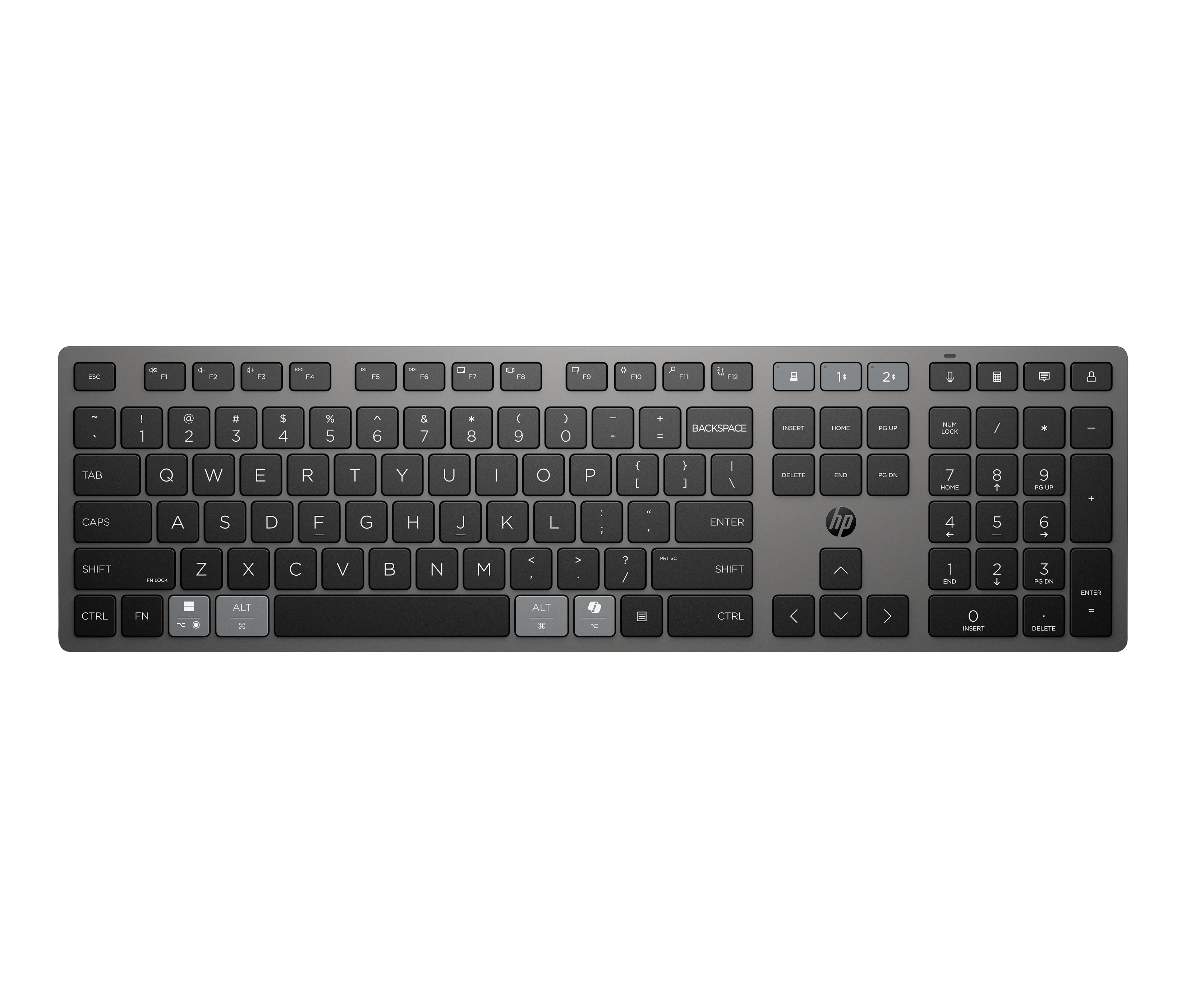 HP 725 - Keyboard - multi-device, rechargeable, powered by SuperCapacitor - full size - wireless - Bluetooth, 2.4 GHz - QWERTY - International English - nightfall black