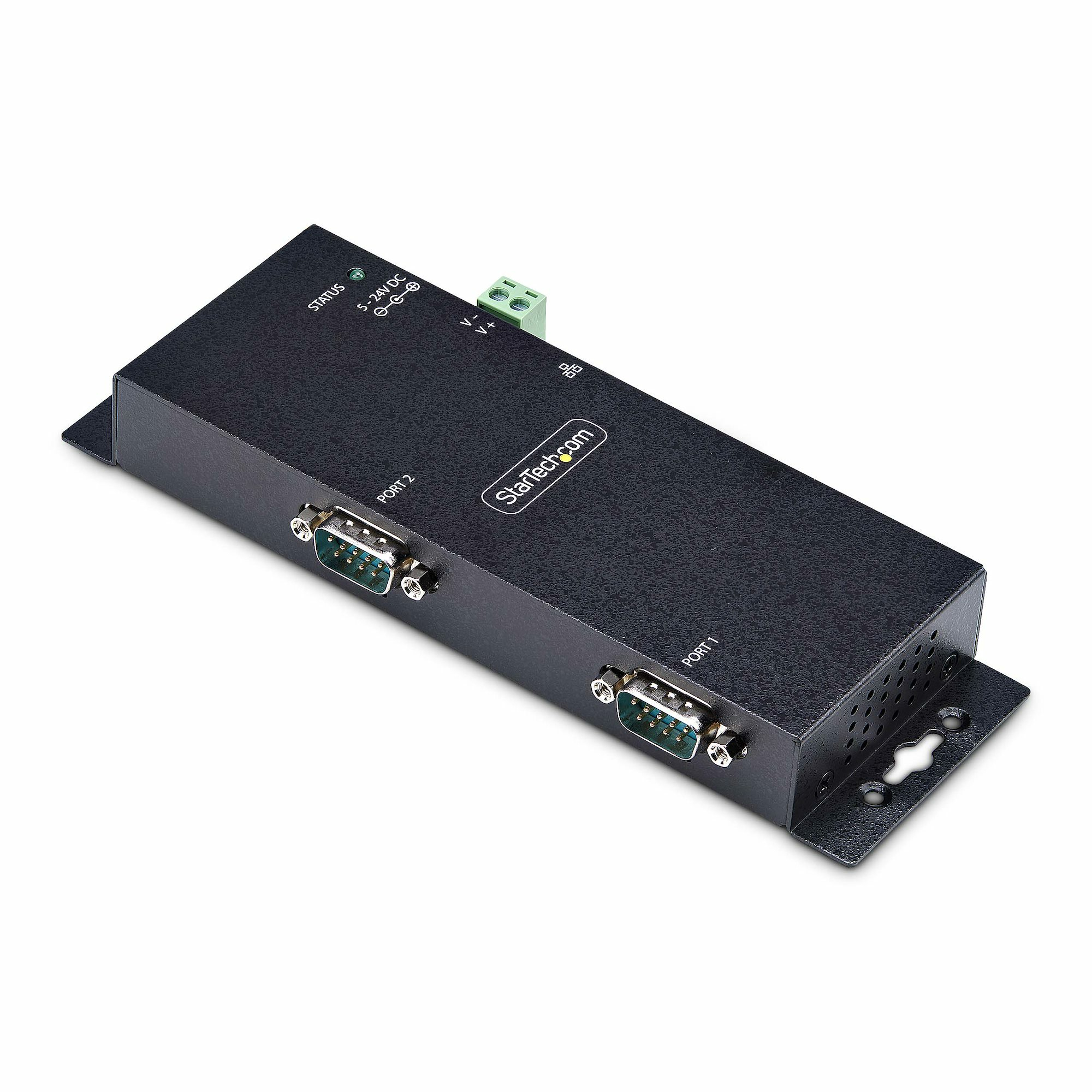 Startech 2P Serial to Ethernet Adapter, IP LAN to RS232 DB9 Converter - Device server - 2 ports - 100Mb LAN, RS-232 - wall / DIN rail mountable - TAA Compliant