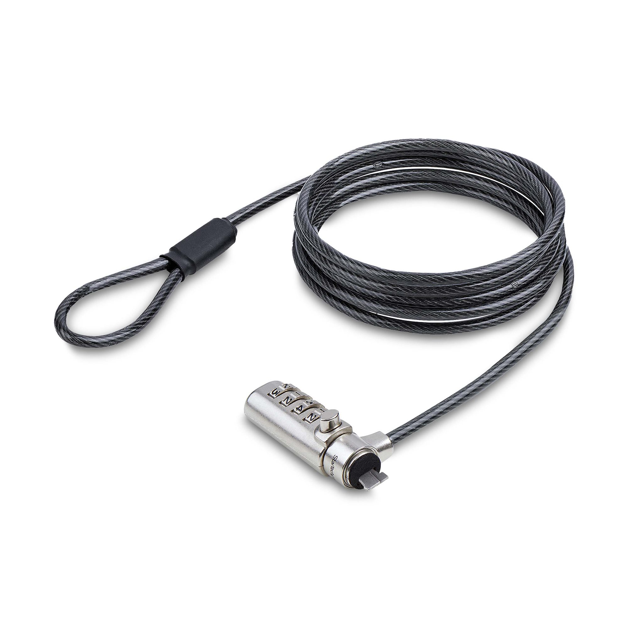 Startech Slim Lock K-Slot Compatible, 6.6ft Combination Locking Cable - Security cable lock - black & silver - 2 m - TAA Compliant