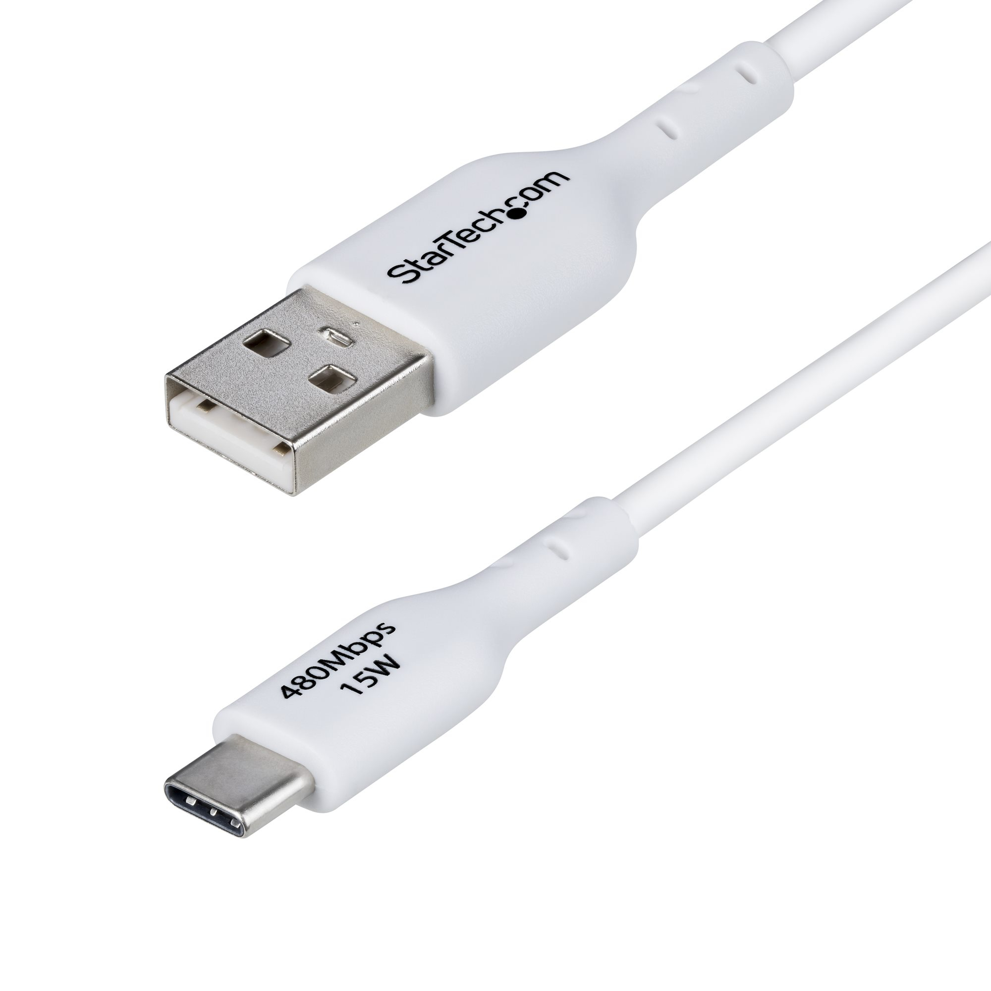 StarTech 3ft (1m) White USB-A to USB-C Charging Cable/Cord, M/M - USB cable - USB (M) to USB-C (M) - USB 2.0 - 3 A - 1 m - halogen-free, passive, charge and sync, USB Fast Charge (15W) - white