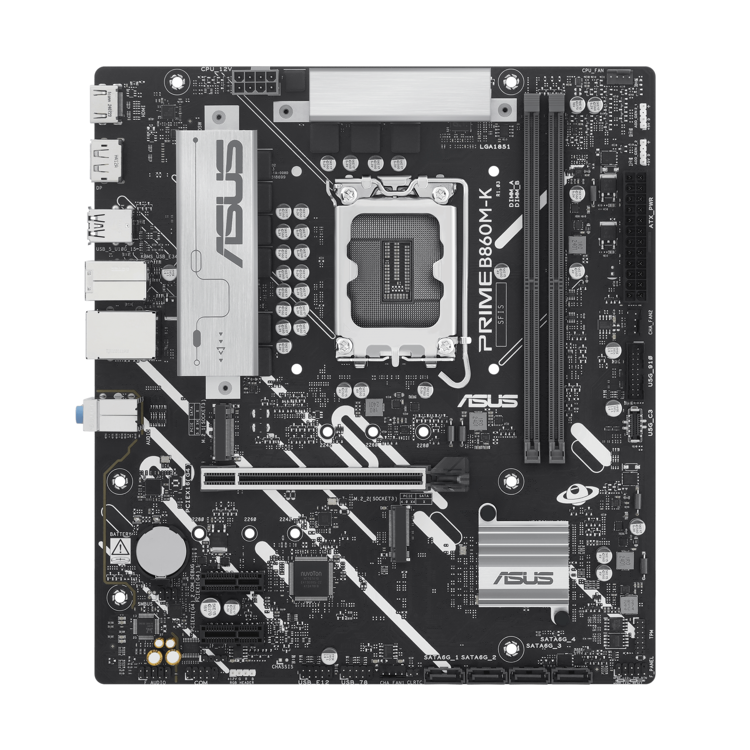 ASUS PRIME B860M-K - Motherboard - micro ATX - LGA1851 Socket - B860 Chipset - USB 3.2 Gen 2, USB 3.2 Gen 1, USB-C 3.2 Gen 1 - 2.5 Gigabit LAN - onboard graphics (CPU required) - HD Audio (8-channel)