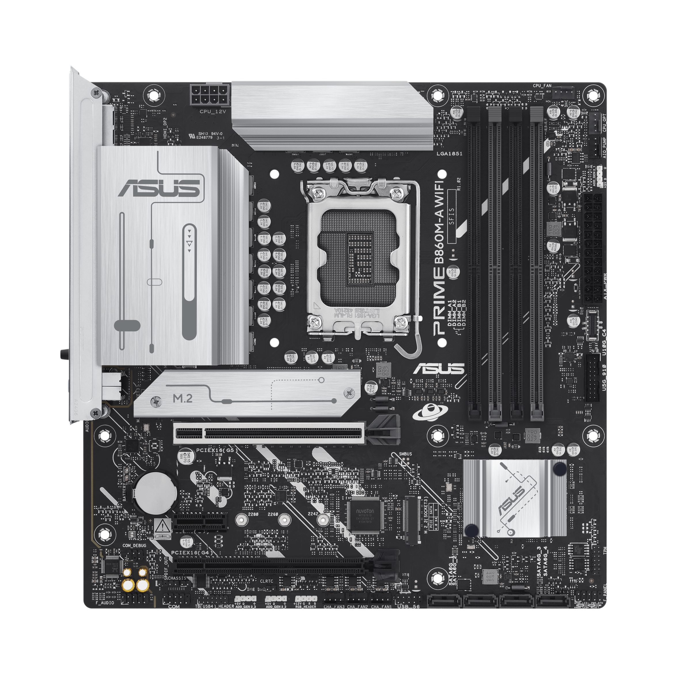 ASUS PRIME B860M-A WIFI - Motherboard - micro ATX - LGA1851 Socket - B860 Chipset - USB-C 3.2 Gen 2x2, USB 3.2 Gen 2, USB 3.2 Gen 1, USB-C 3.2 Gen 1 - 2.5 Gigabit LAN, Bluetooth, Wi-Fi 6E - onboard graphics (CPU required) - HD Audio (8-channel)