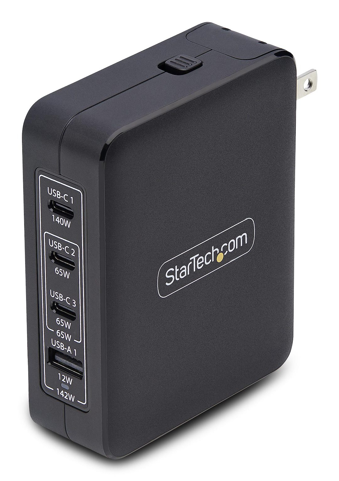Startech 140W USB-C Wall Charger, USB-C/USB-A, PD GaN Power Adapter - Power adapter - GaN technology - 140 Watt - 5 A - Power Delivery 3.1 - 4 output connectors (USB, 3 x USB-C) - black