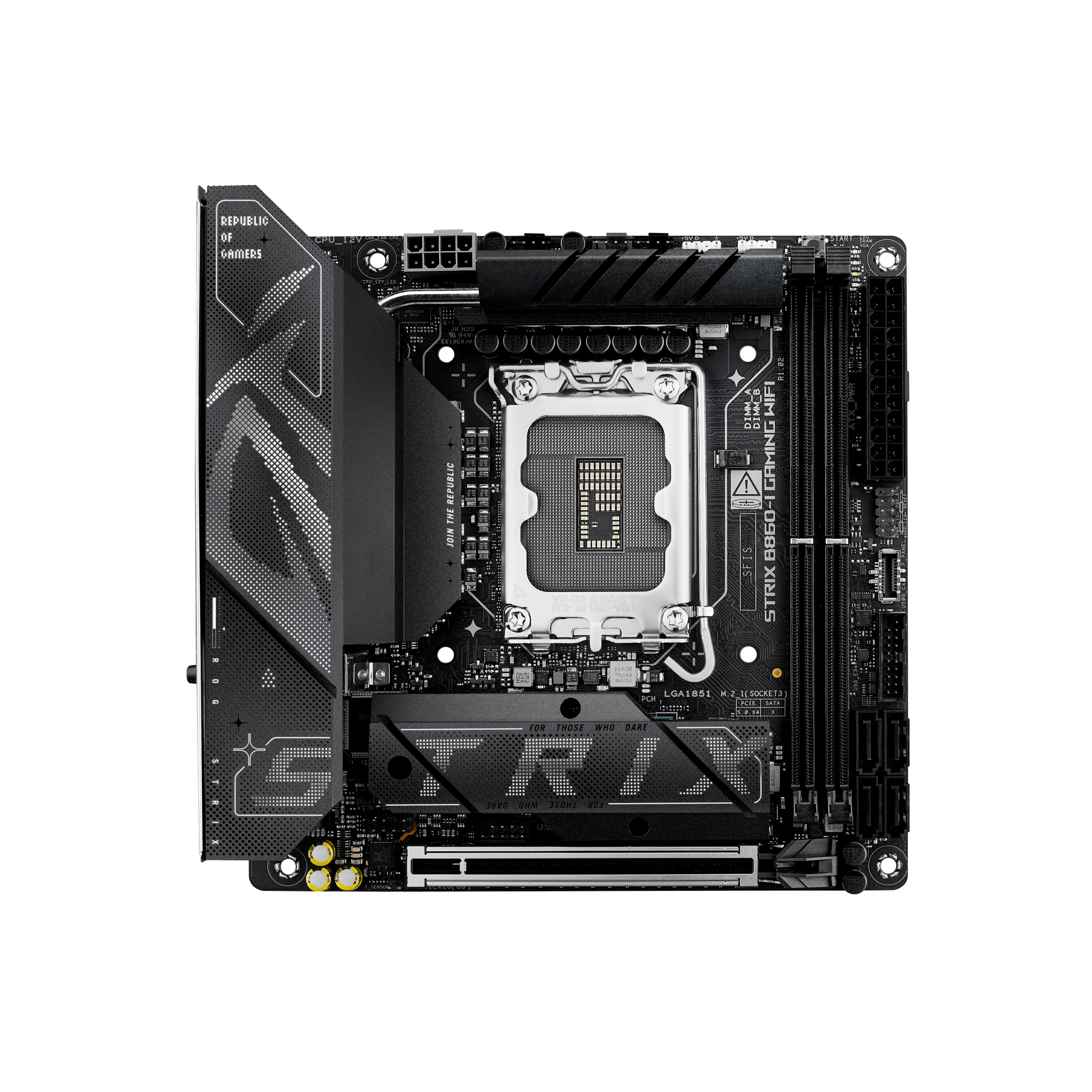 ASUS ROG STRIX B860-I GAMING WIFI - Motherboard - mini ITX - LGA1851 Socket - B860 Chipset - USB4, USB 3.2 Gen 2, USB-C 3.2 Gen 2x2, USB 3.2 Gen 1 - Wi-Fi 7, 2.5 Gigabit LAN, Bluetooth - onboard graphics (CPU required) - HD Audio (8-channel)
