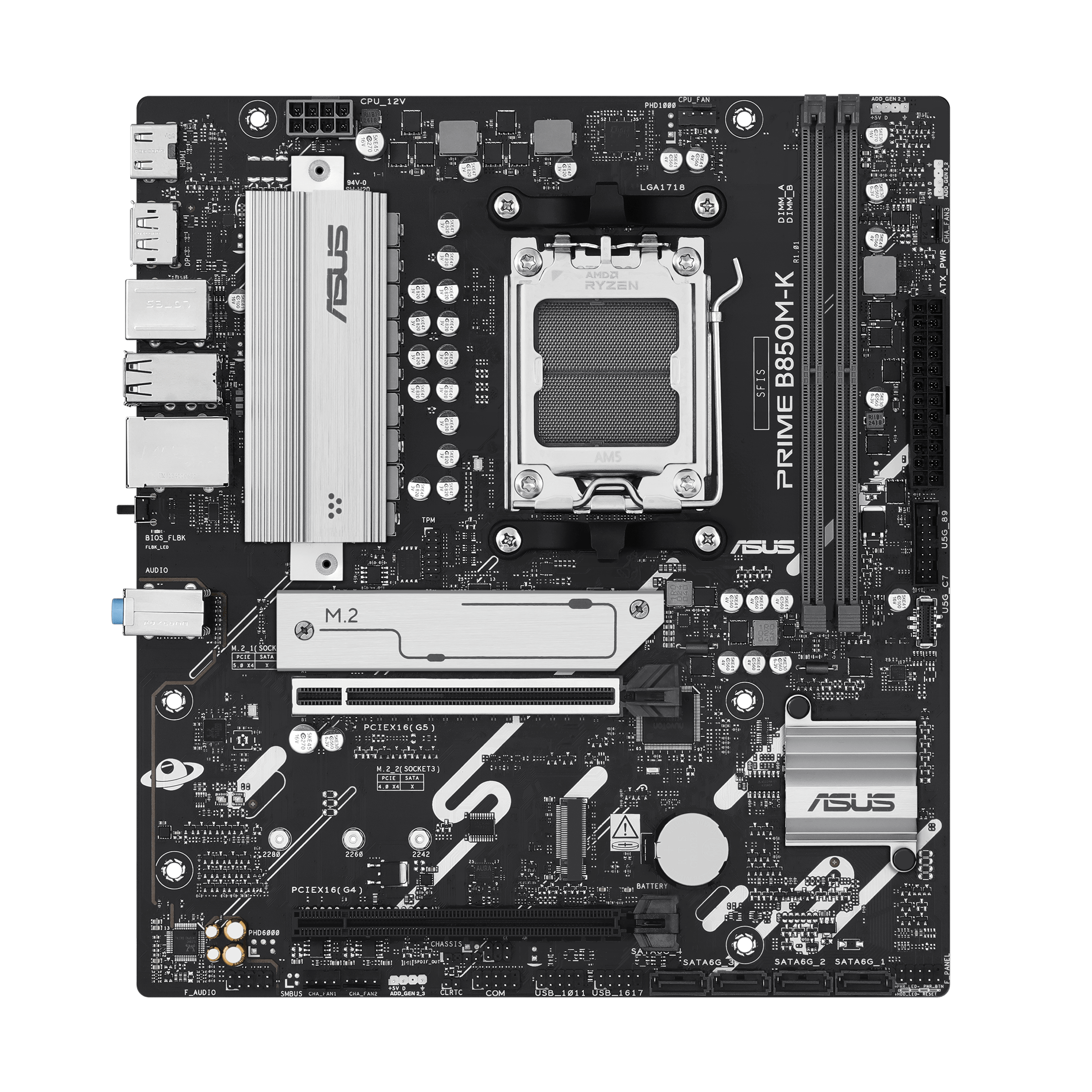 ASUS PRIME B850M-K - Motherboard - micro ATX - Socket AM5 - AMD B850 Chipset - USB-C 3.2 Gen 1, USB 3.2 Gen 2, USB 3.2 Gen 1 - 2.5 Gigabit LAN - onboard graphics (CPU required) - HD Audio (8-channel)