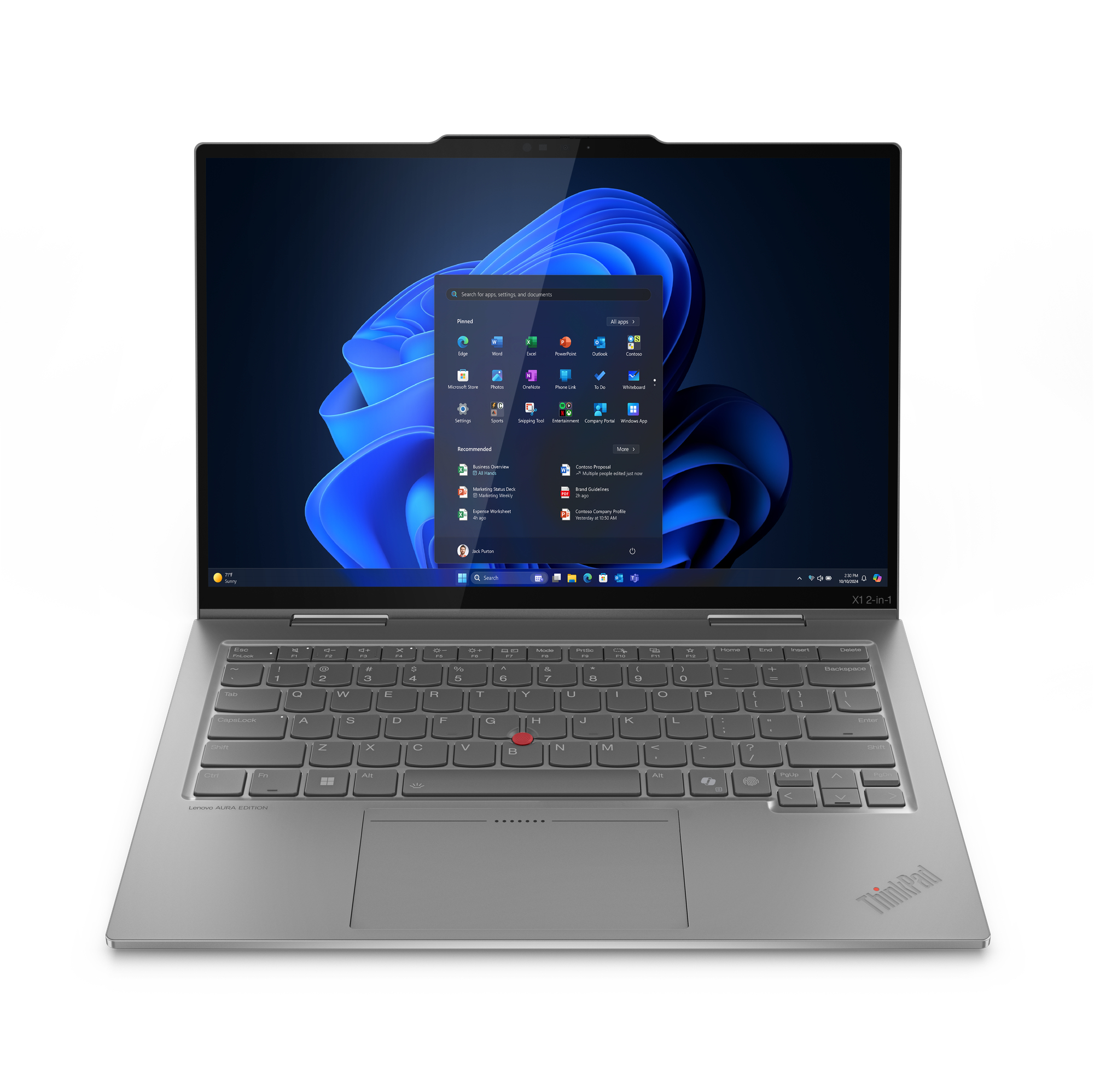 Lenovo ThinkPad X1 2-in-1 Gen 10 21Q0 - Aura Edition - AI PC - flip design - Intel Core Ultra 7 - 255U / up to 5.2 GHz - Evo - Win 11 Pro - Intel Graphics - 32 GB RAM - 1 TB SSD TCG Opal Encryption 2, NVMe, Performance - 14" OLED touchscreen 2880 x 1800 (